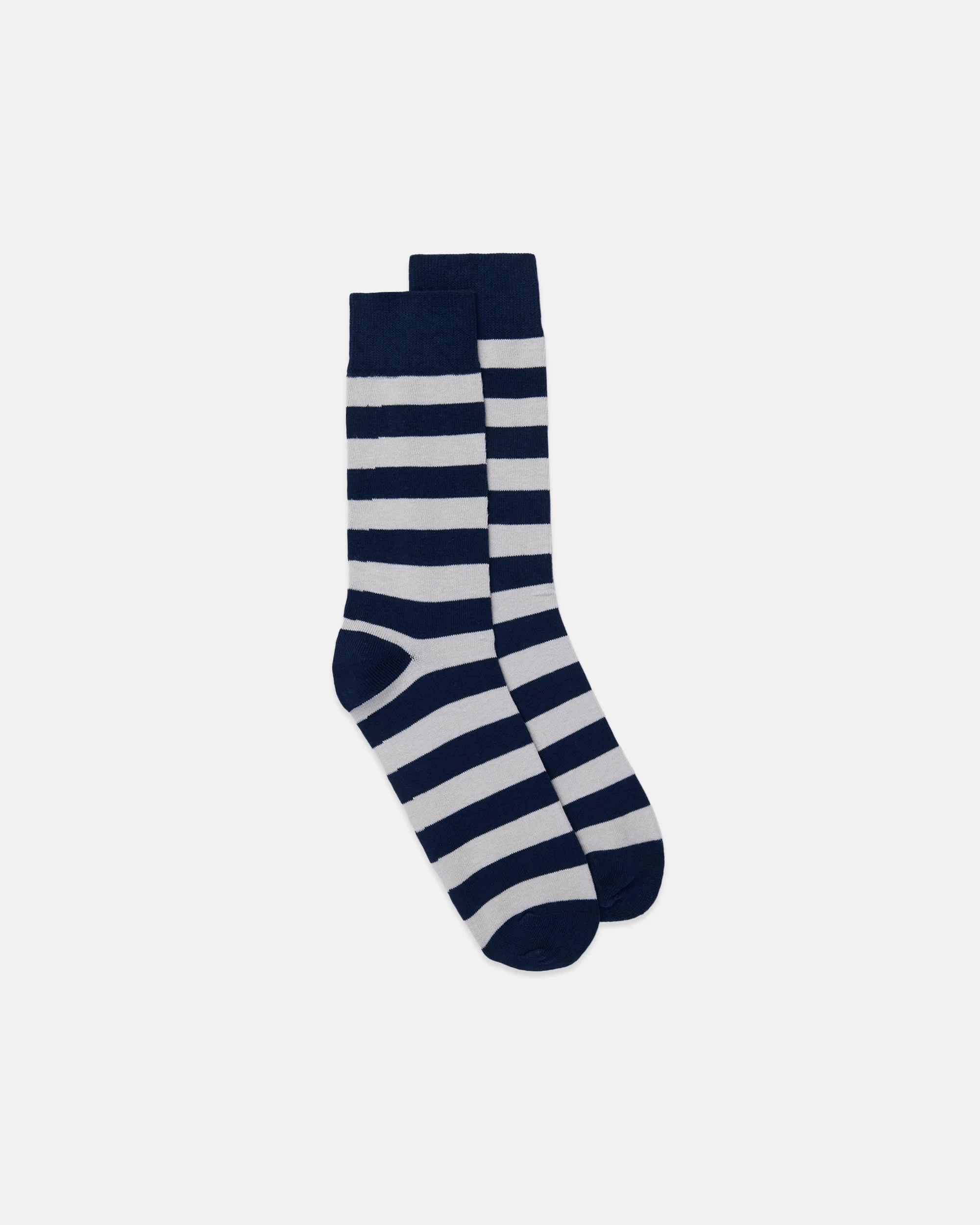 NAVY & LIGHT GREY HOOP STRIPE COTTON SOCKS - 1