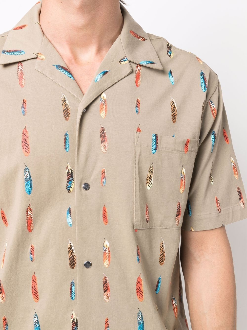 feather print short-sleeved shirt - 5