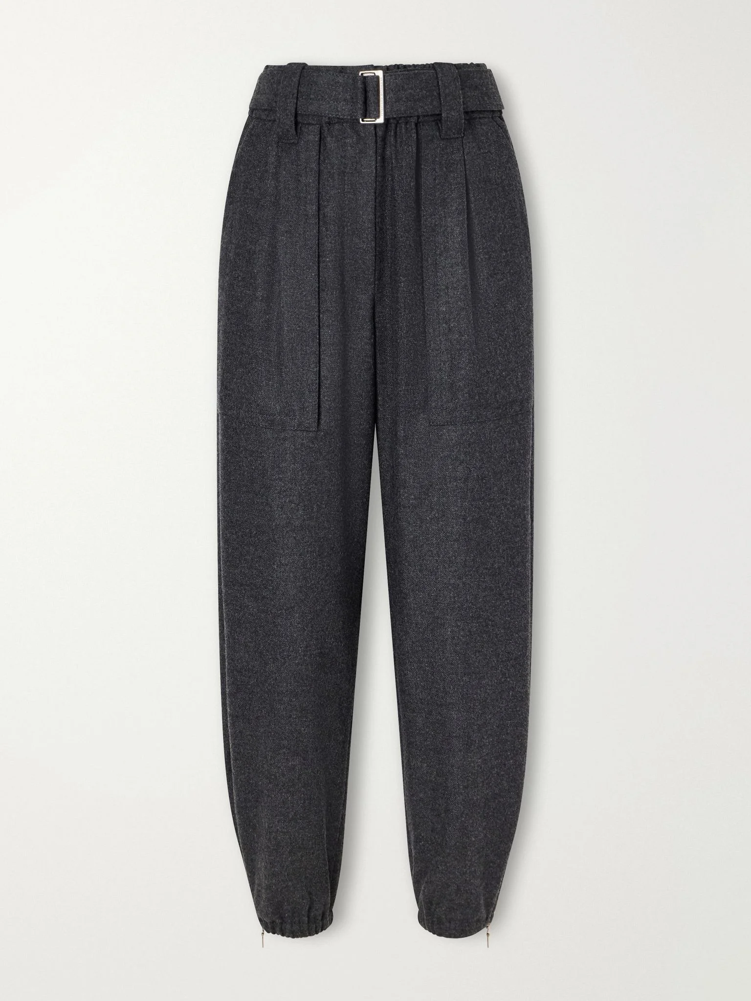 Belted felted wool and cashmere-blend tapered pants Dark gray - 1