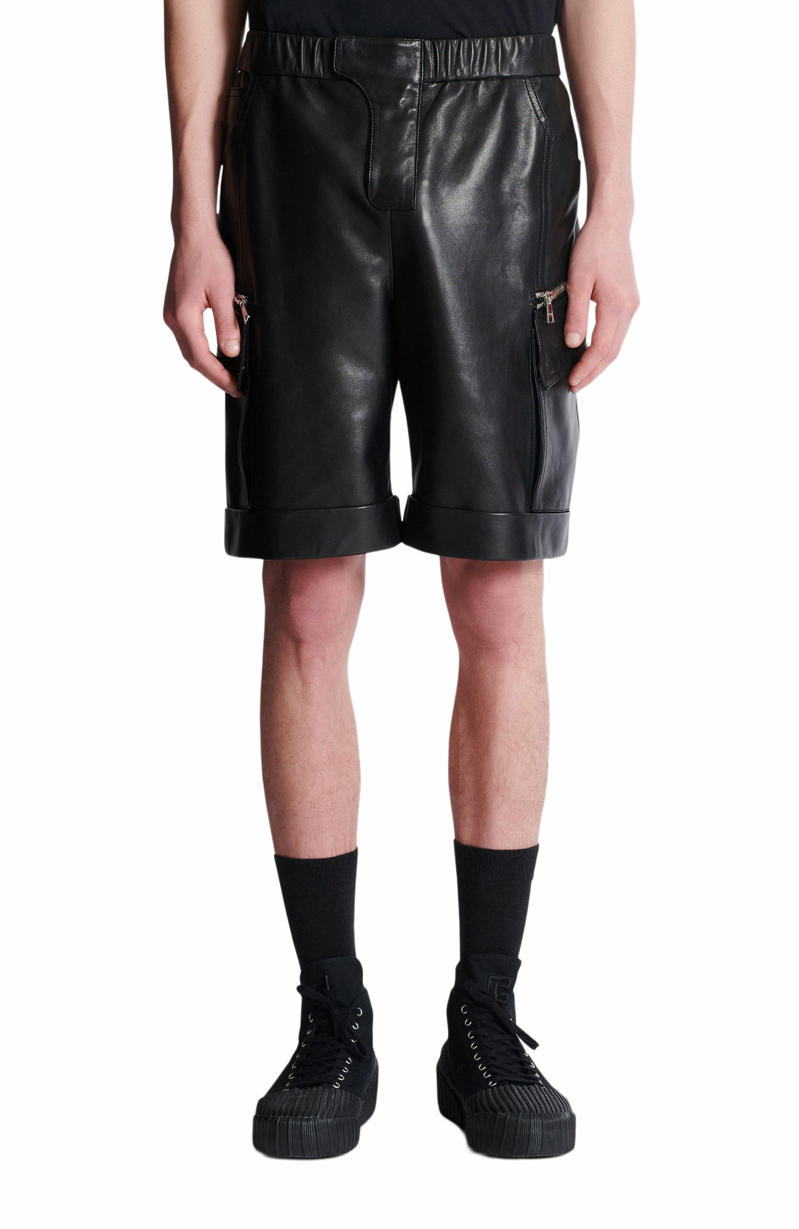 Balmain Leather cargo Bermuda shorts in Black at Nordstrom - 8
