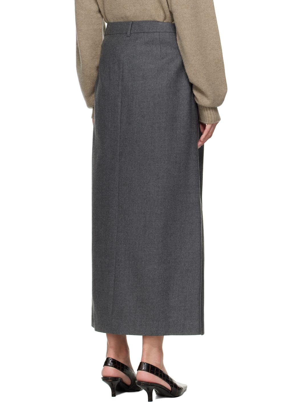 Gray Wool Tailored Maxi Skirt - 3