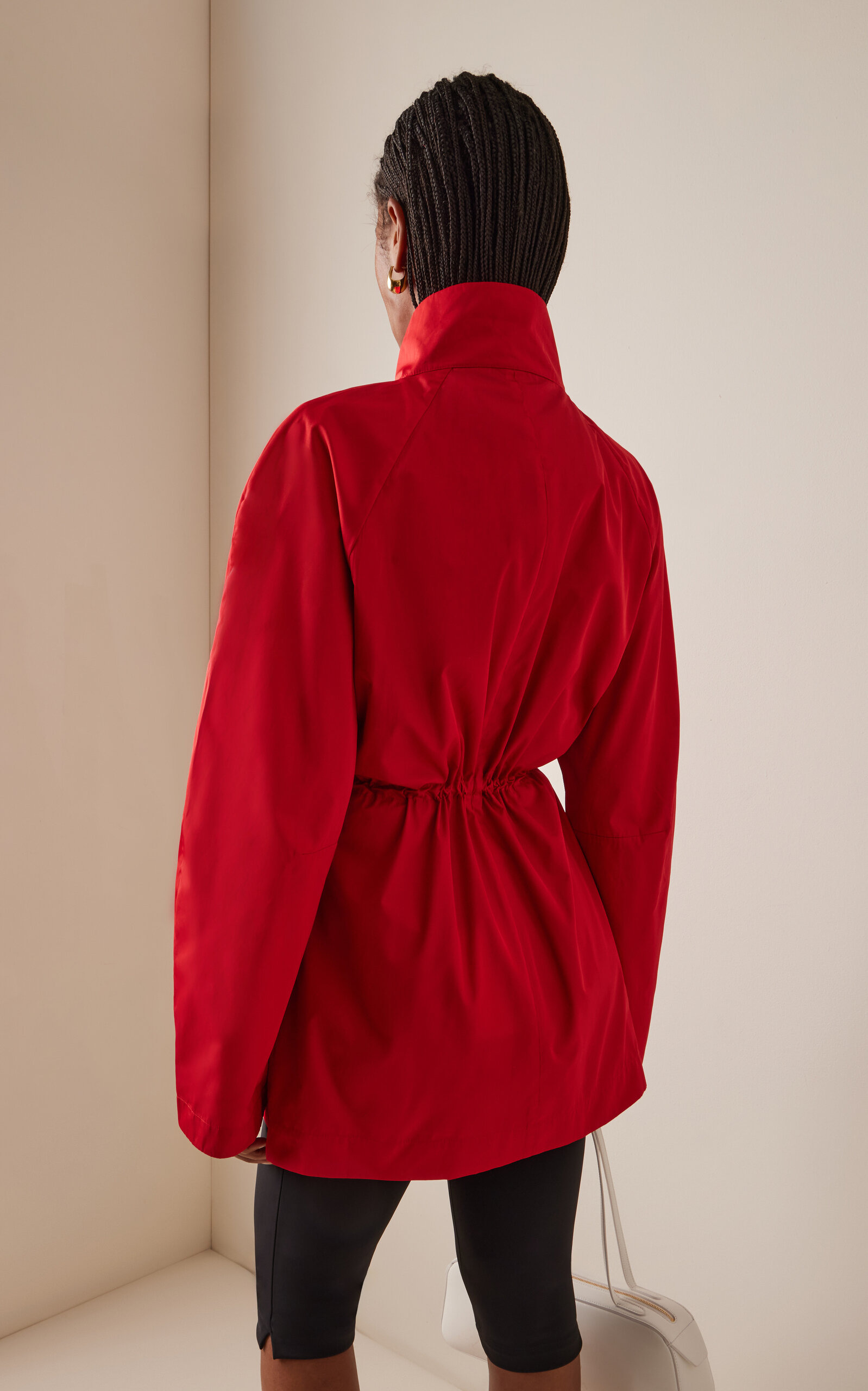 Stand Collar Paper Taffeta Parka red - 4