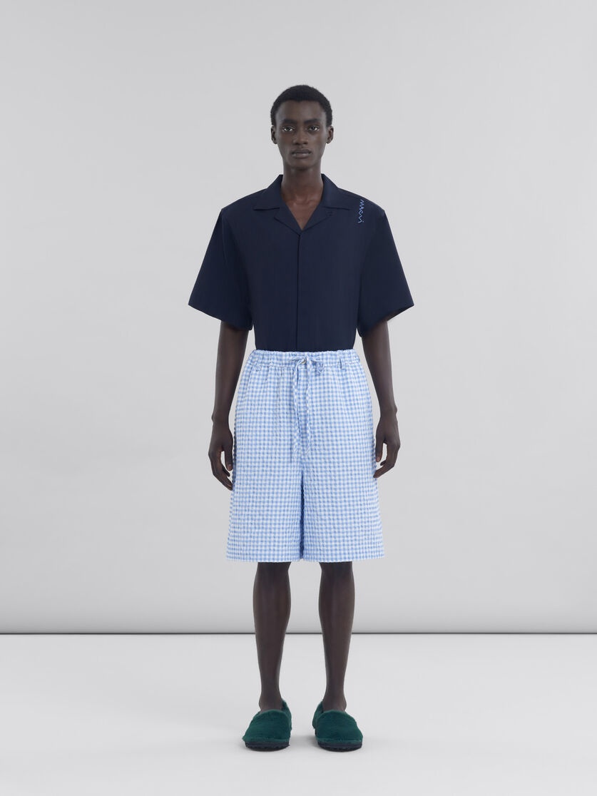 LIGHT BLUE AND WHITE GINGHAM SEERSUCKER SHORTS - 2