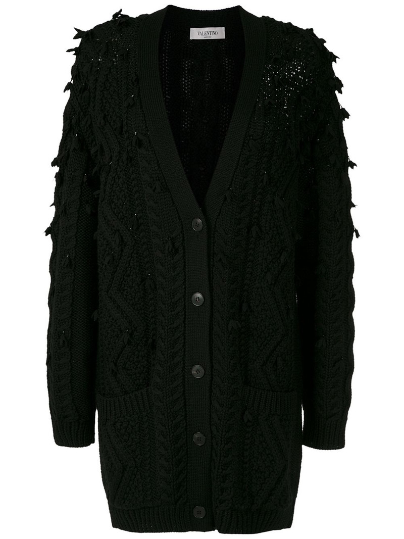 oversized tassel-trim cable-knit cardigan 1