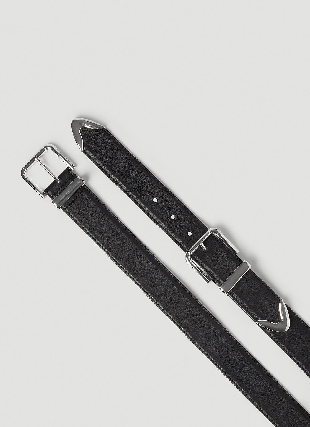 Double Buckle Leather Belt - 3