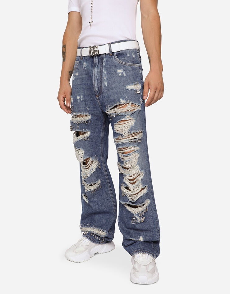 Oversize jeans with rips and safety pins - 4