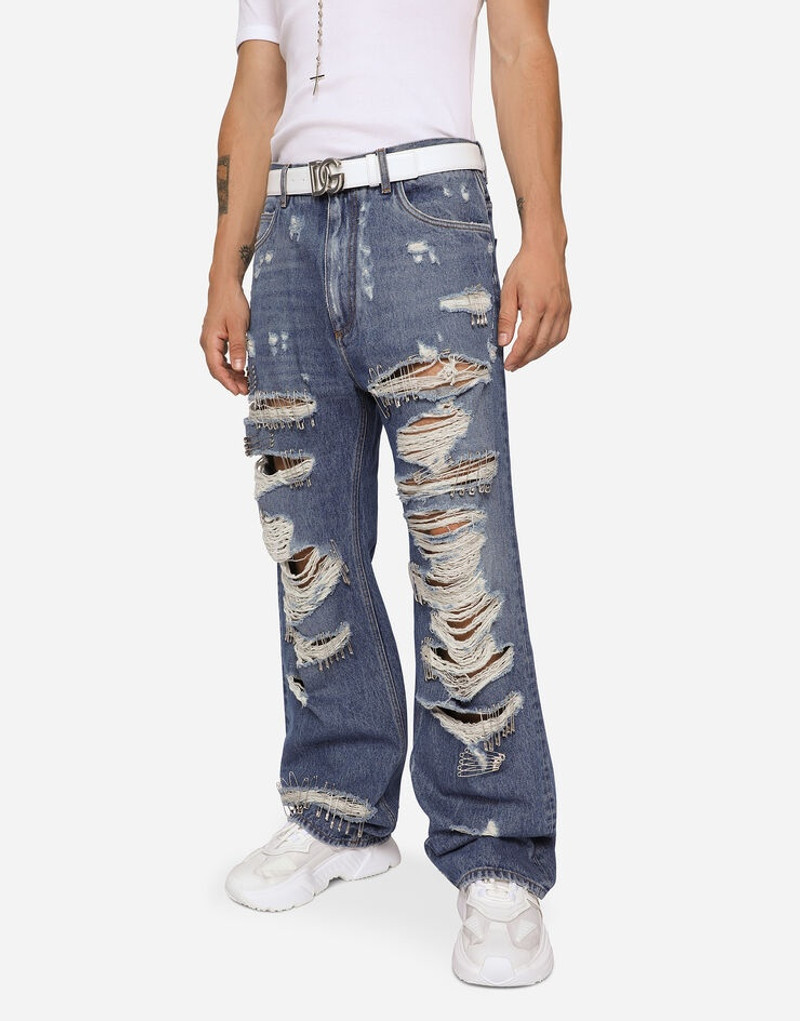 Oversize jeans with rips and safety pins 4