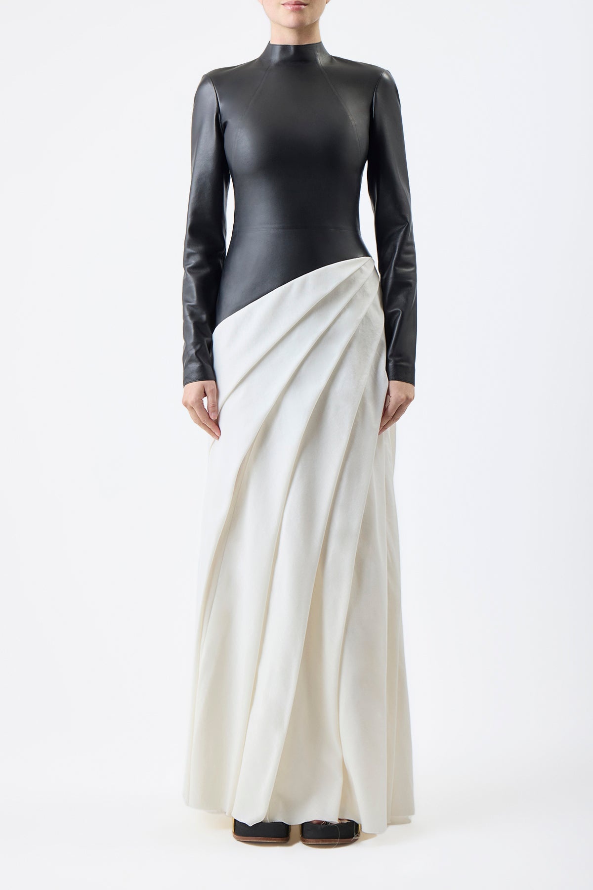 Aulay Dress in Black & Ivory Leather - 2
