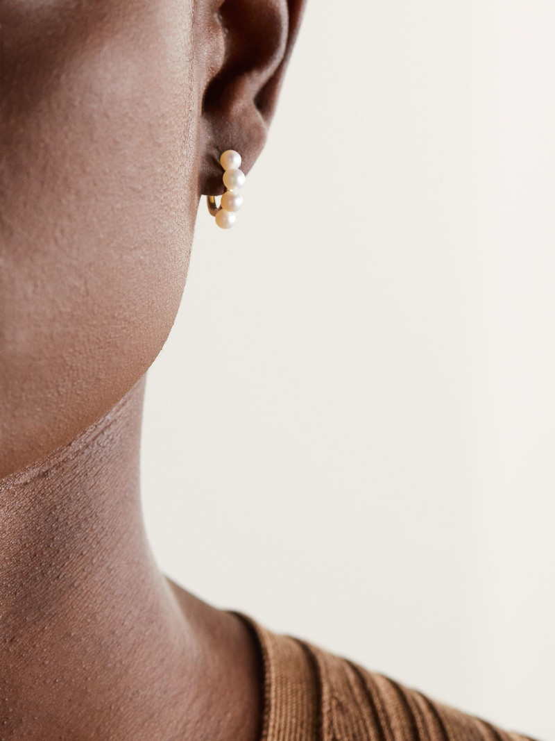 MATEO 4 Point 14-karat gold pearl hoop earrings Gold outlook