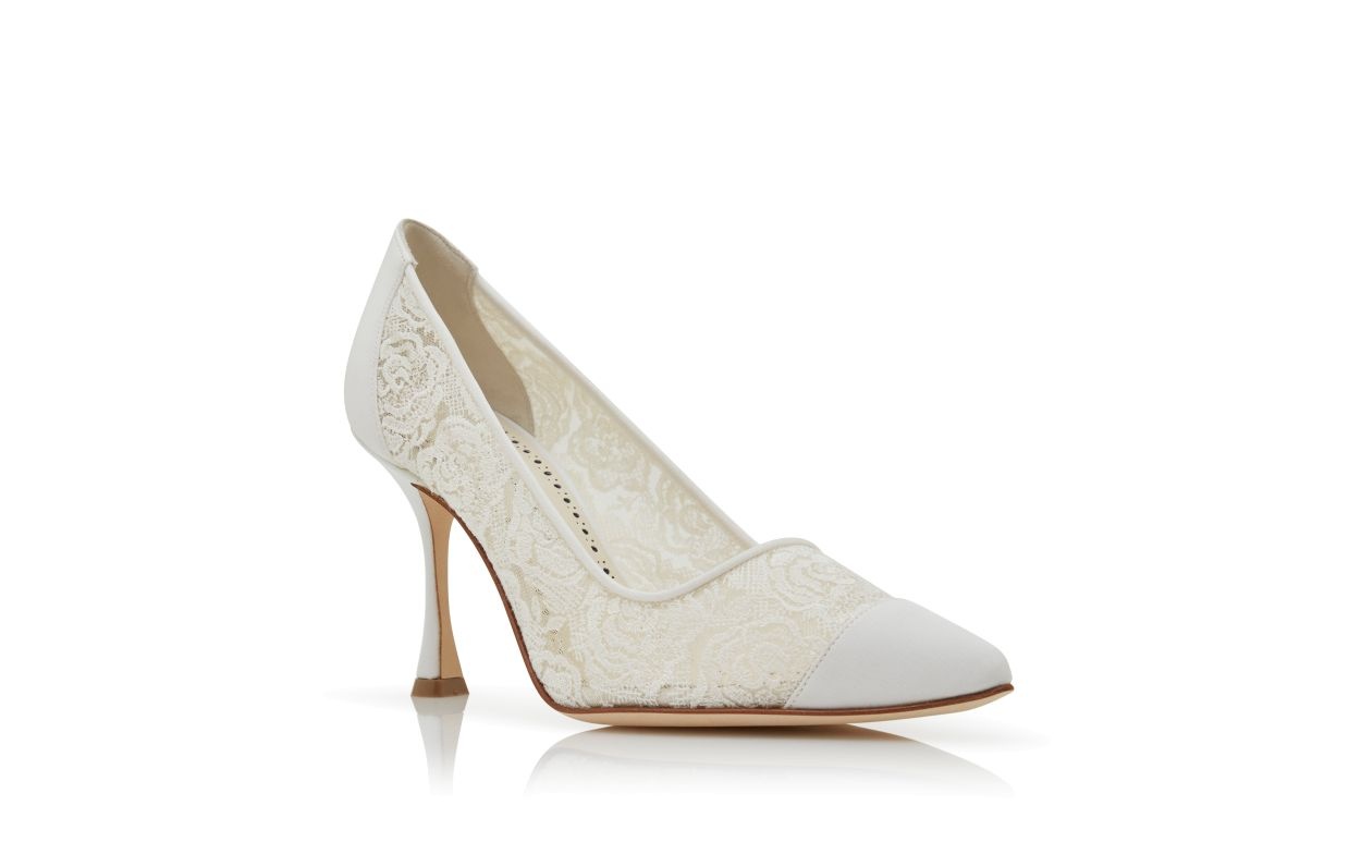 White Lace Pointed Toe Pumps - 3