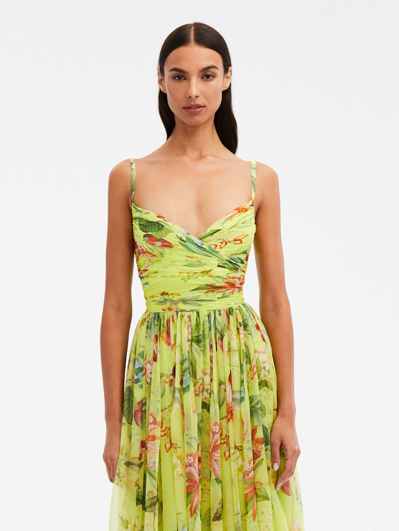 DEGRADÉ FLORA & FAUNA DRAPED CHIFFON GOWN 4