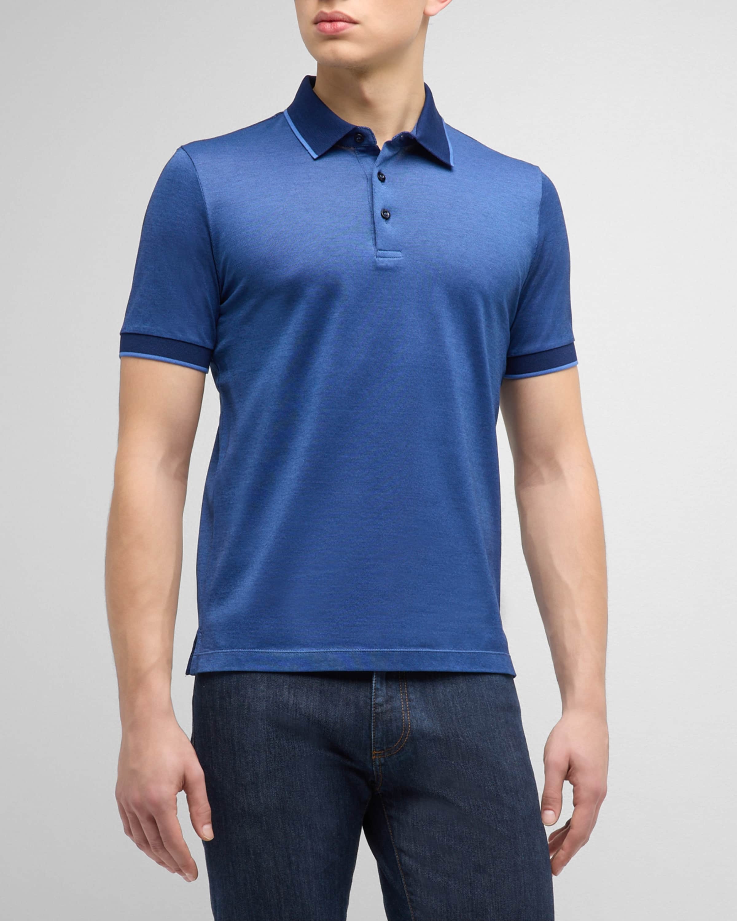 Men's Cotton Polo Shirt with Tipping - 2