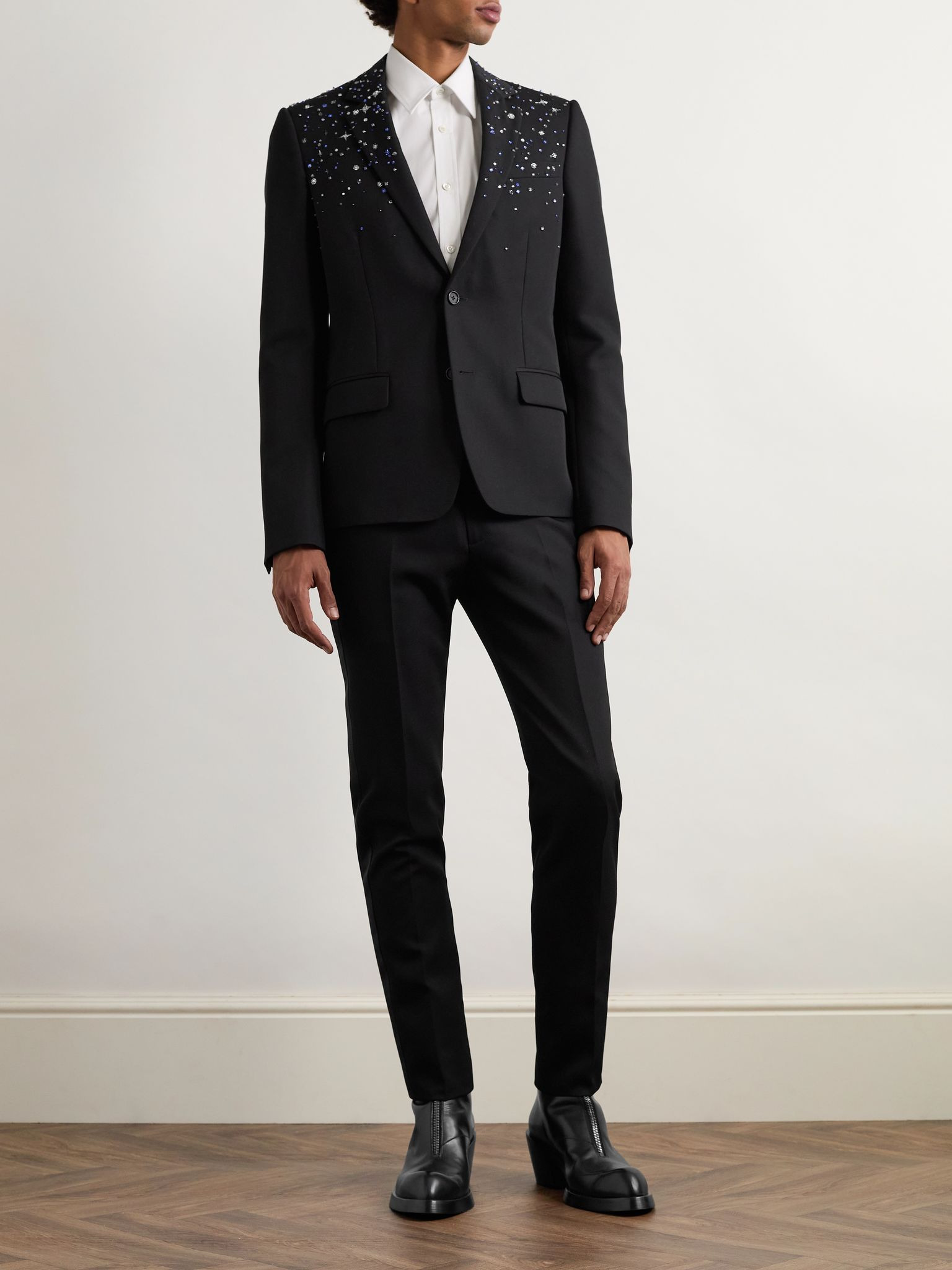 Slim-Fit Crystal-Embellished Wool Blazer Black - 2