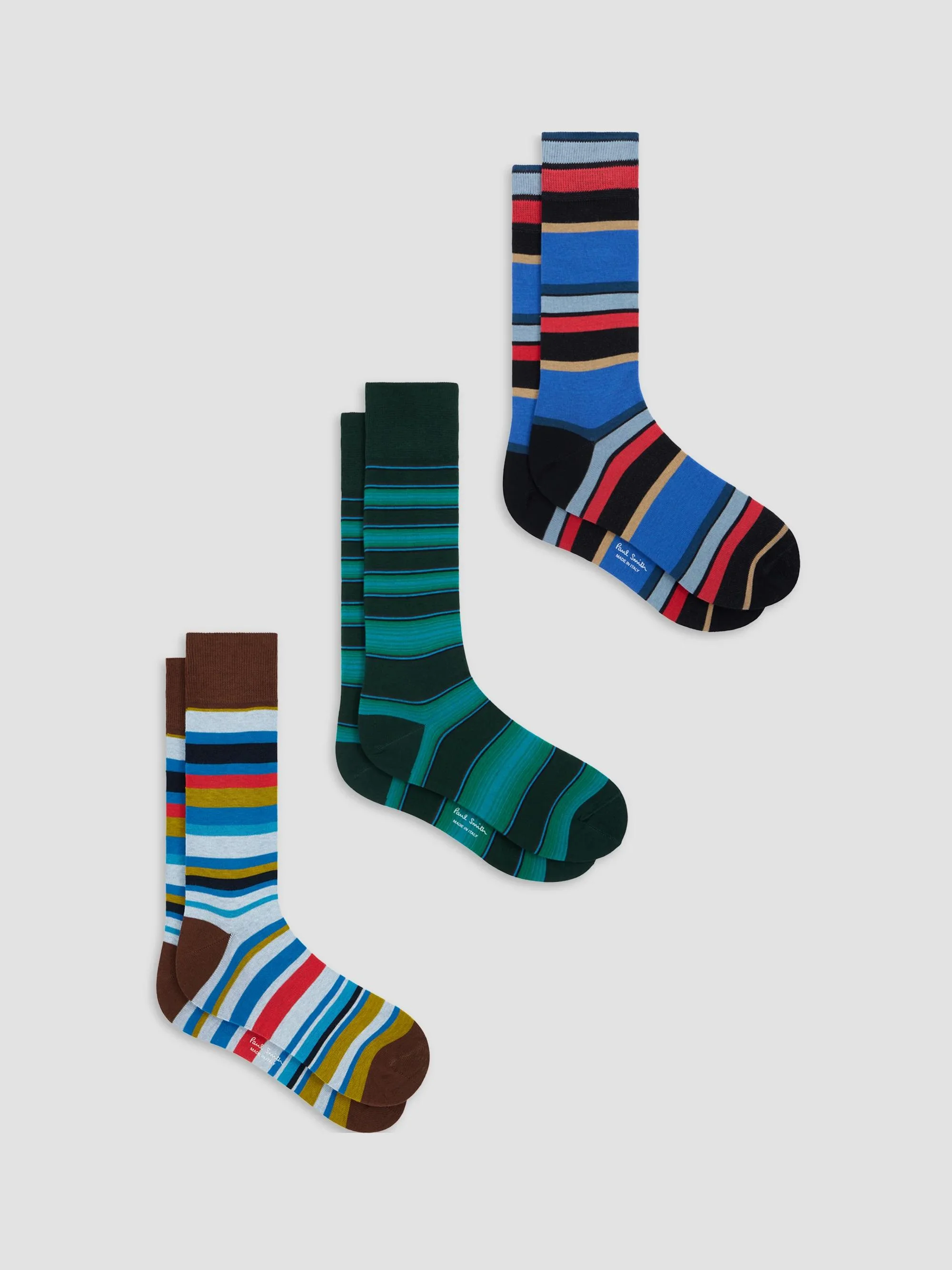 Men's 3-Pack Striped Cotton-Blend Crew Socks - Mixed - 1