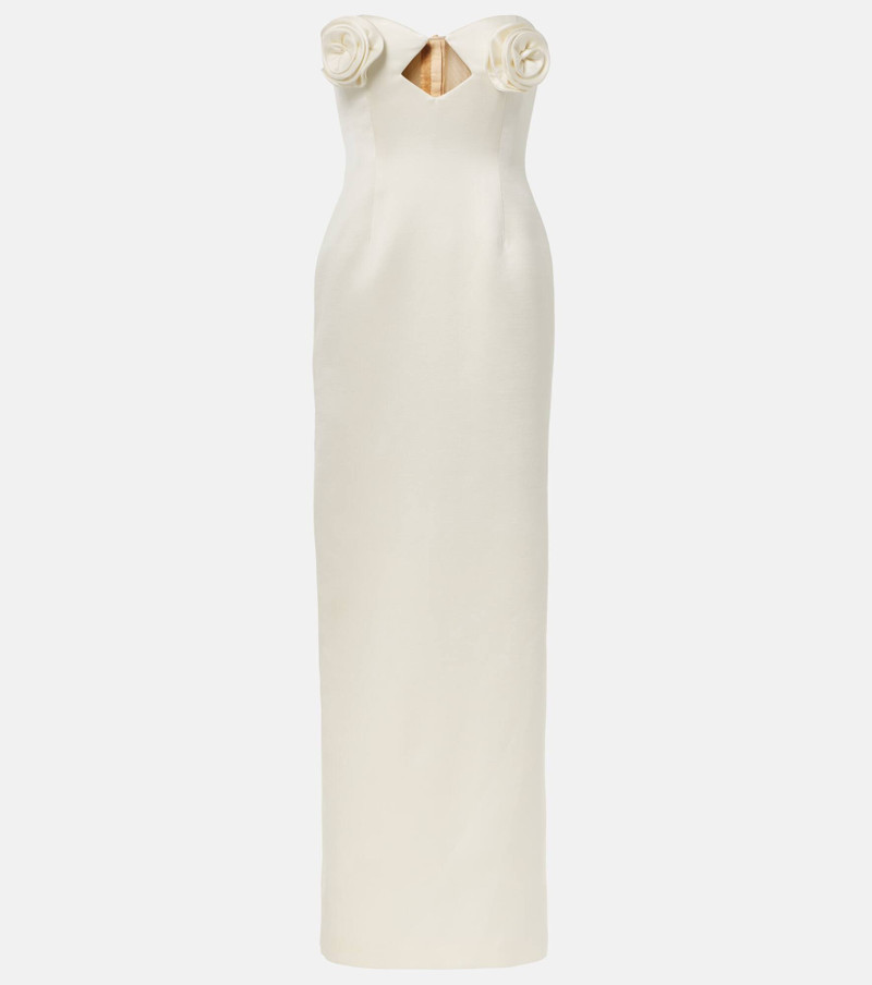 Floral-appliqué satin corset gown - 1
