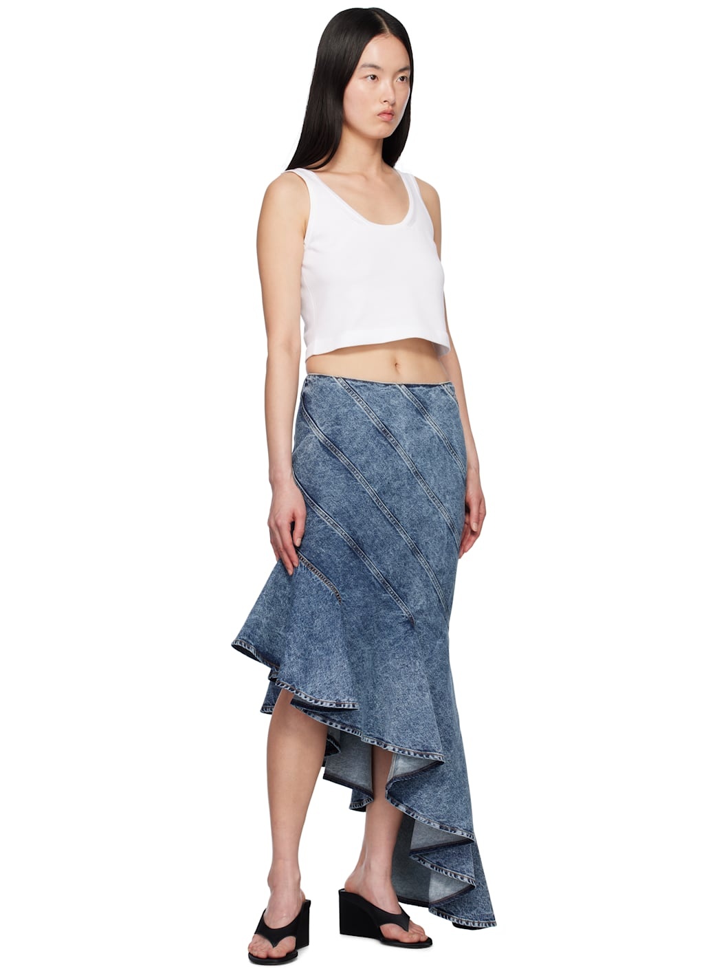 Blue Spiral Denim Midi Skirt - 4
