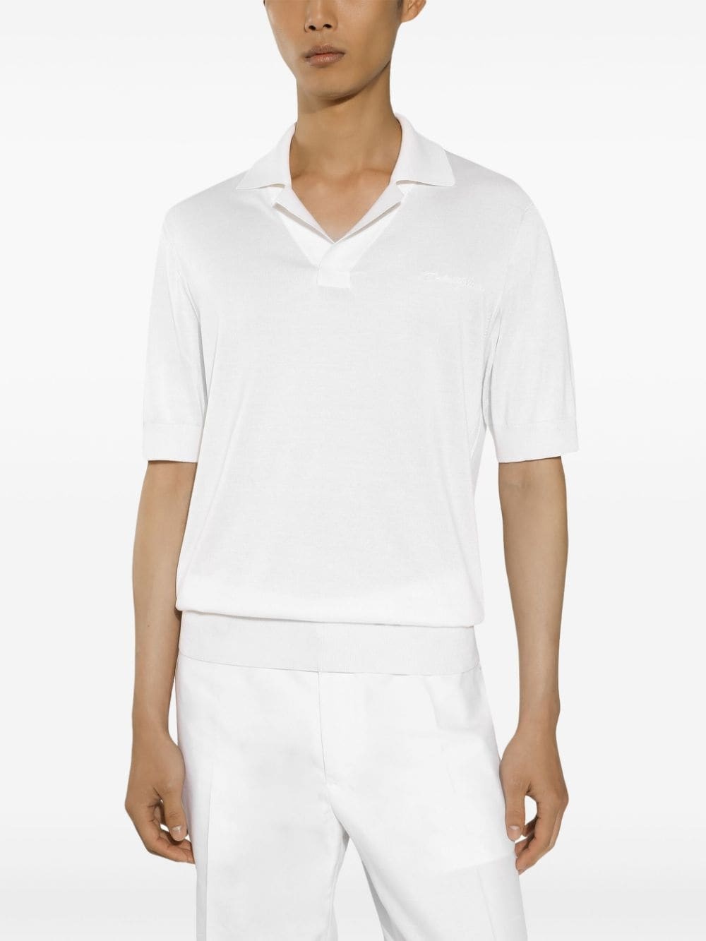 logo-embroidered silk polo shirt - 3
