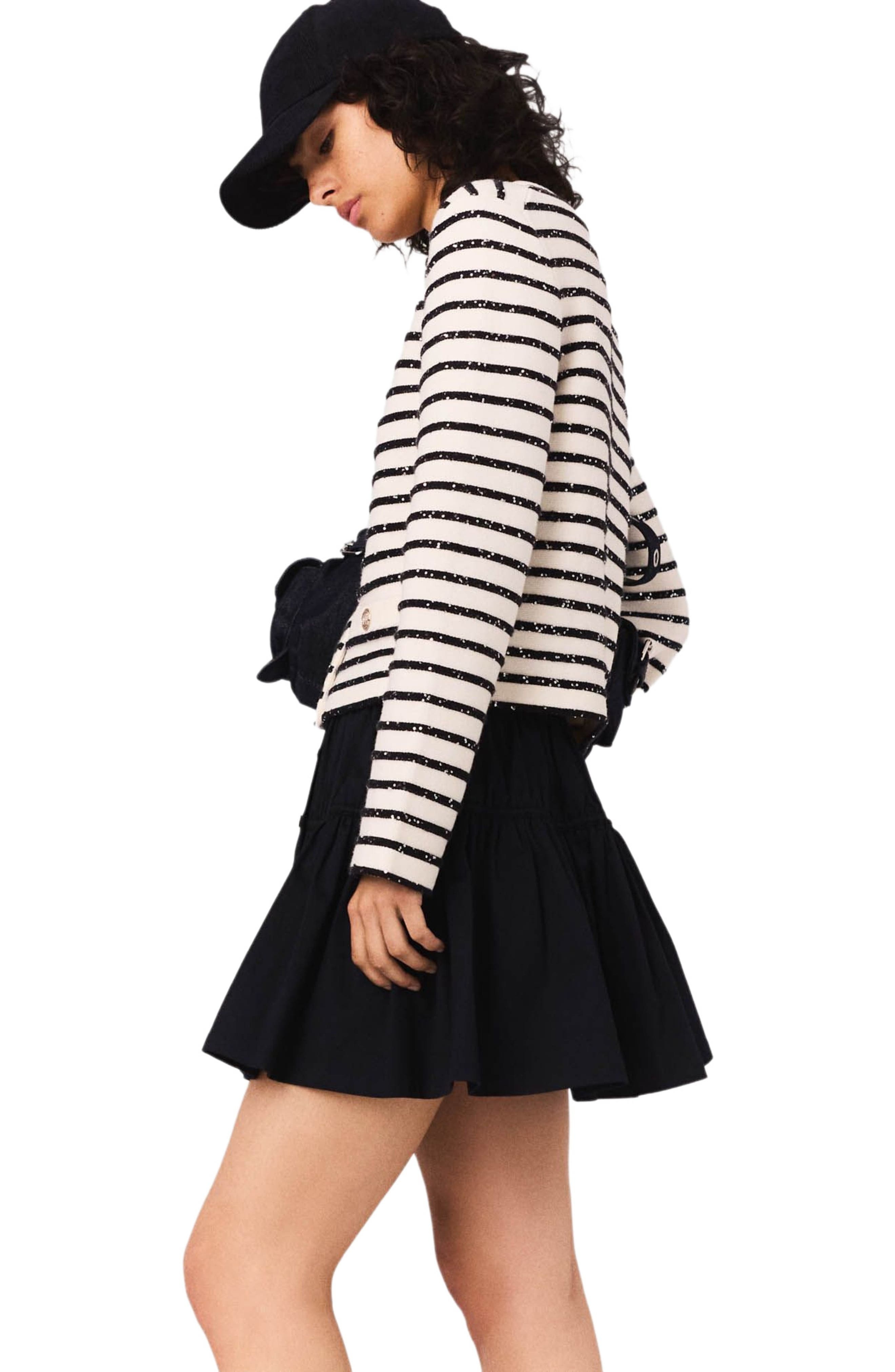 maje Wool cardigan with snaps in White/navy at Nordstrom - 3