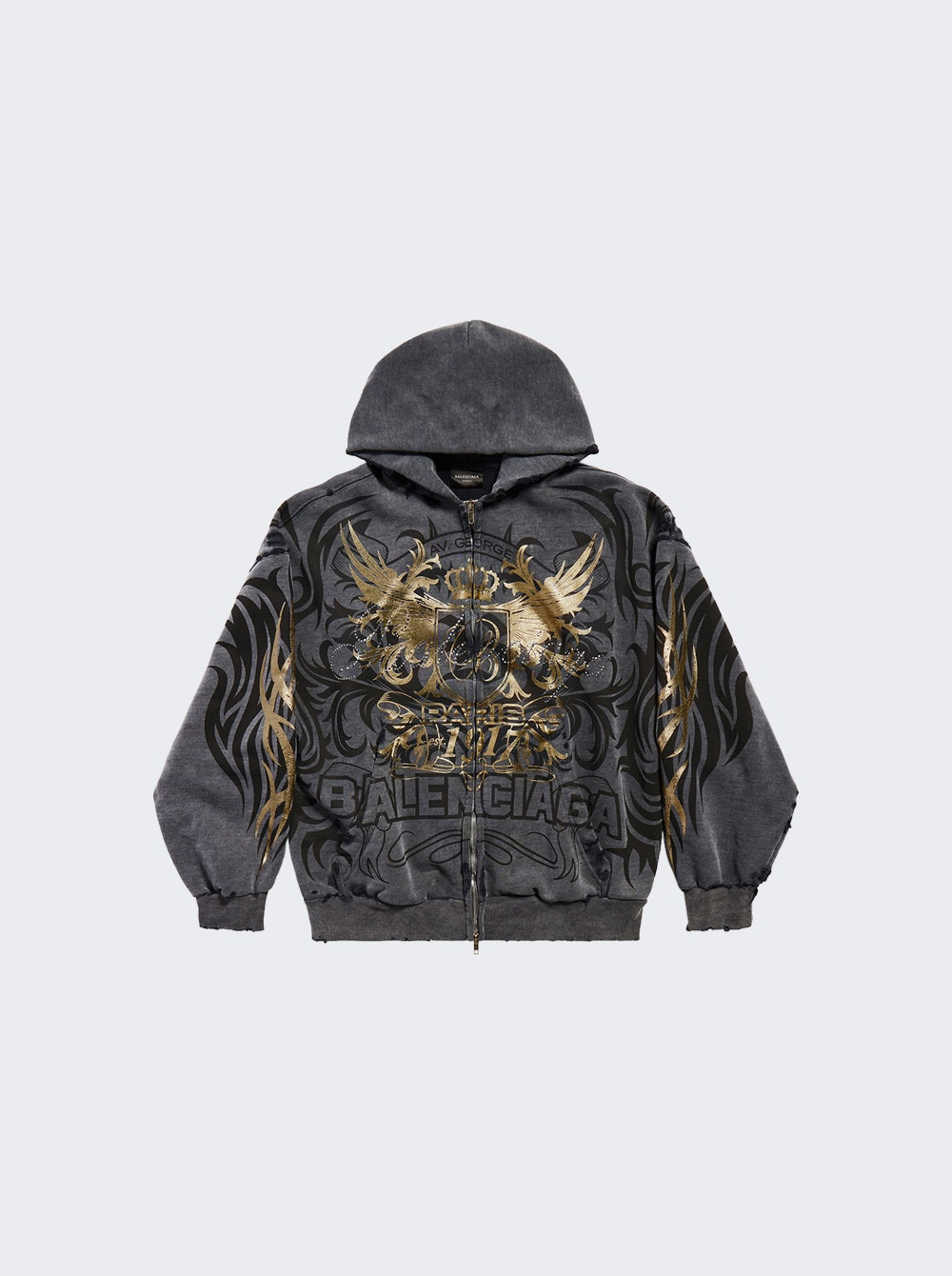 Zip Up Hoodie Super Faded Wash Black - 1