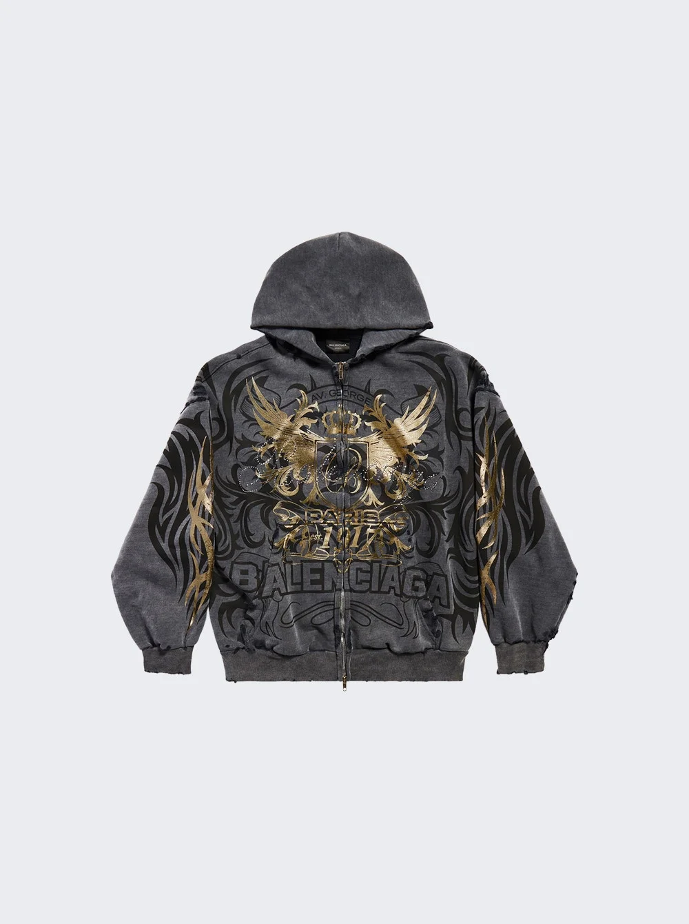 Zip Up Hoodie Super Faded Wash Black - 1