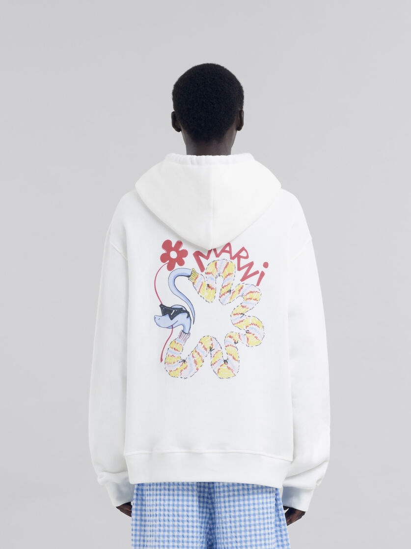 WHITE COTTON HOODIE WITH FLUFFY DRAWSTRINGS - 3