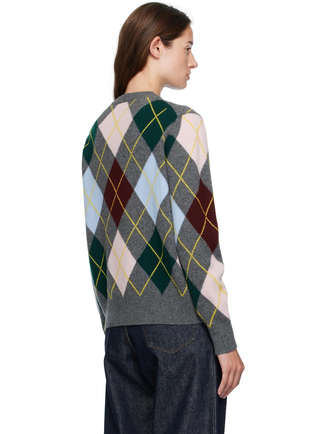 Gray Ava Argyle Crewneck Sweater - 3