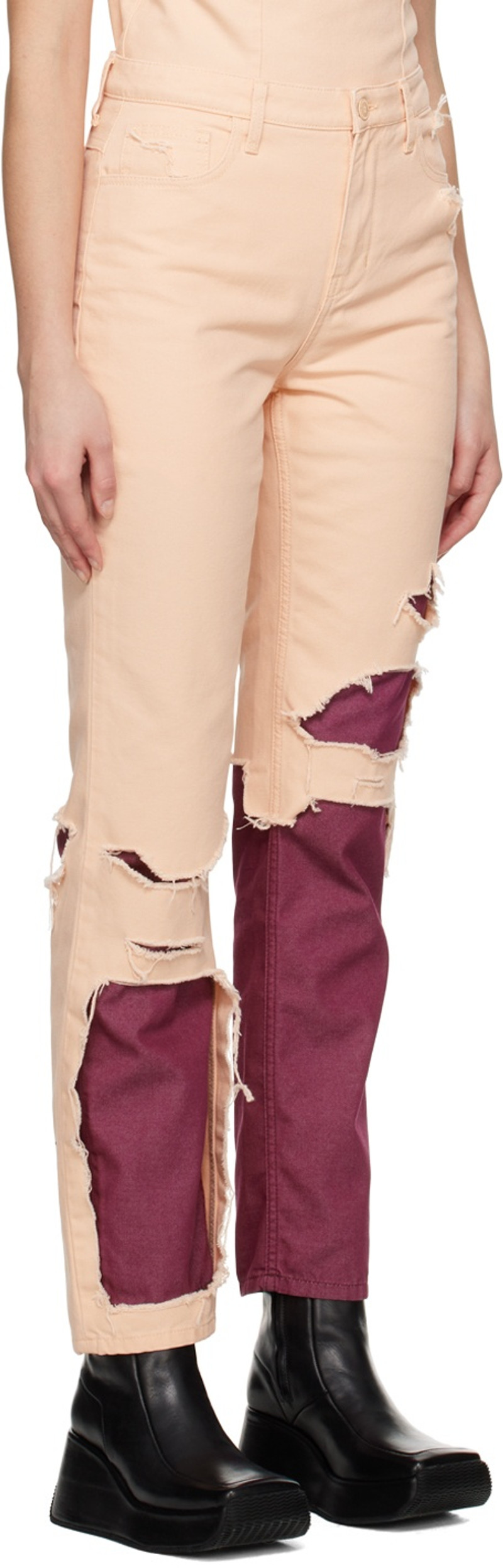 Raf Simons Pink & Burgundy Double Destroyed Jeans outlook