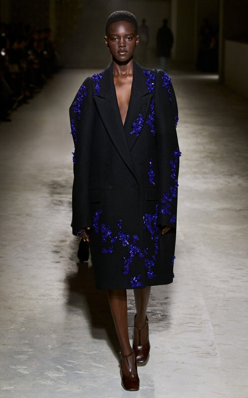 Dries Van Noten Rinky Embroidered Wool-Blend Cocoon Coat black outlook