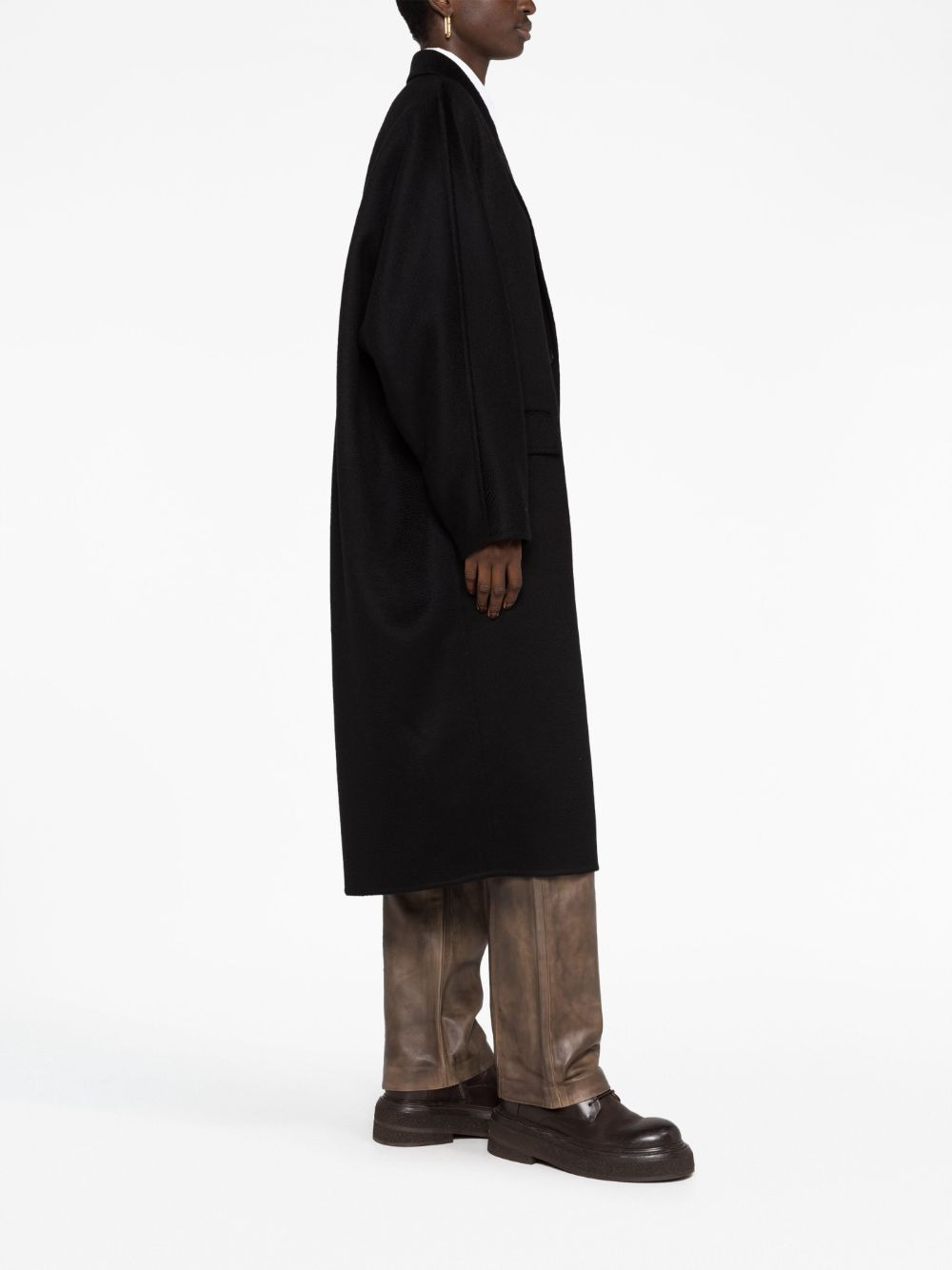 logo-embroidered cashmere coat - 6