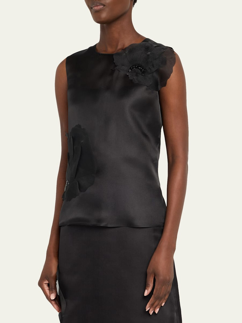 AKRIS Embellished 3D Anemone Silk Organza Blouse outlook