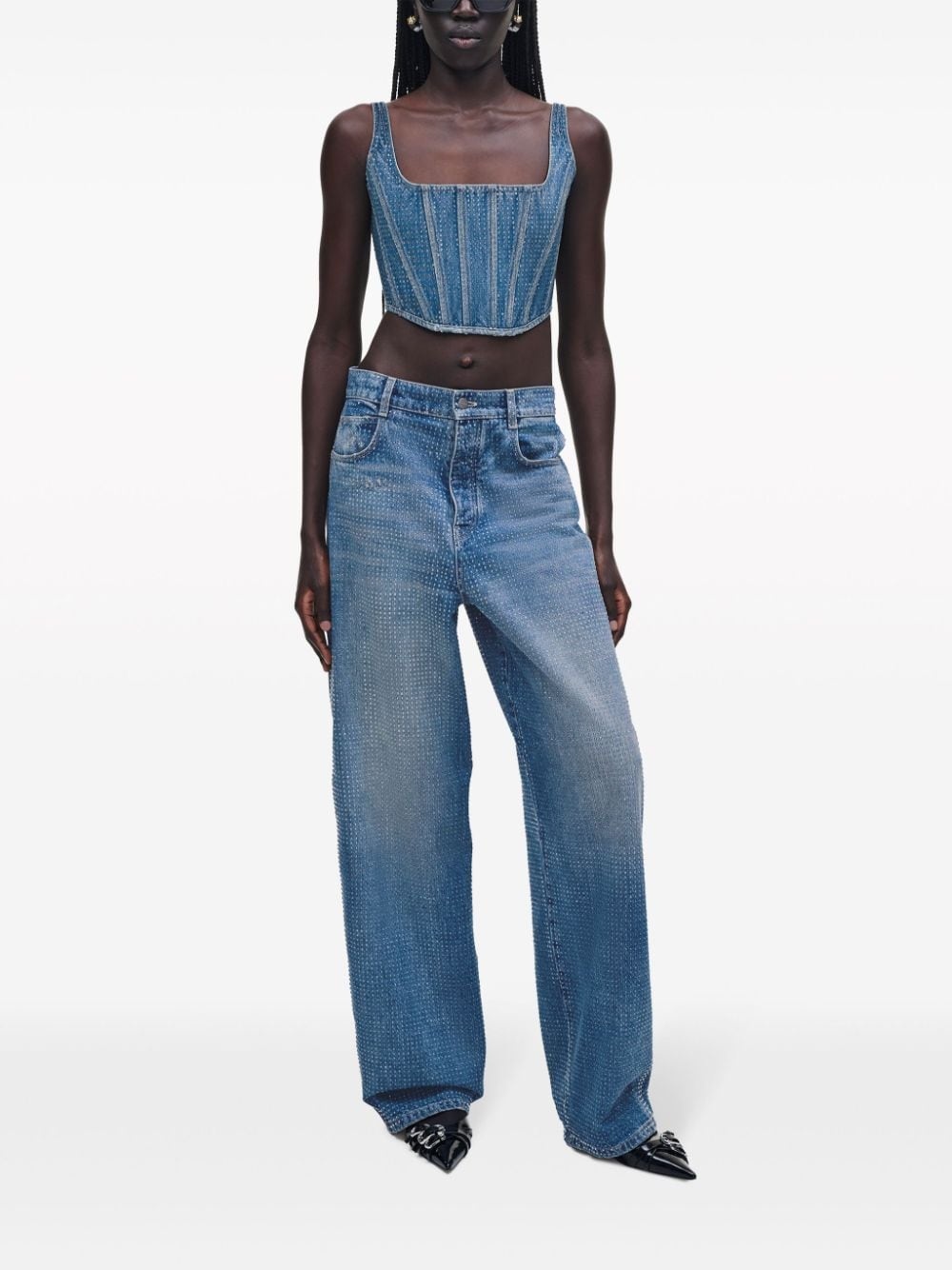 crystal-embellished denim corset - 2