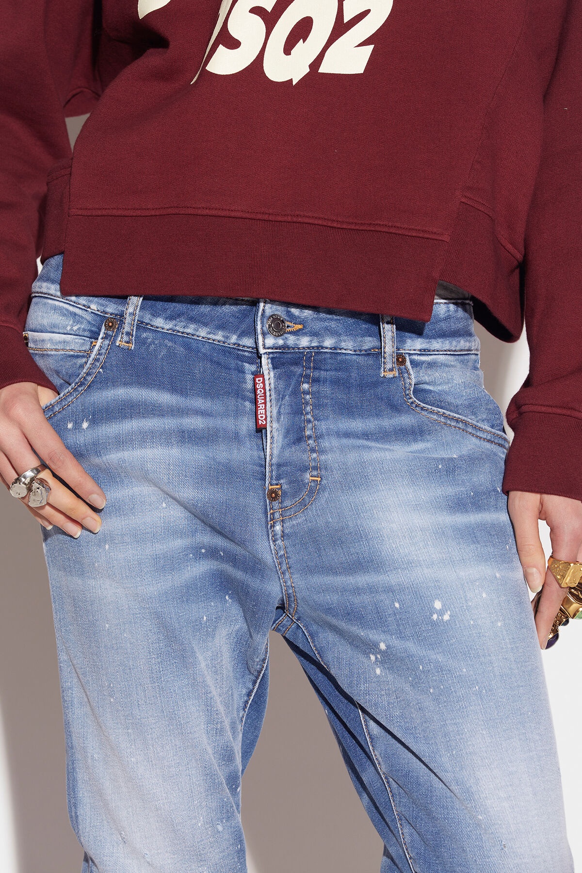 LIGHT OCEAN SPRAY WASH COOL GIRL CROPPED JEANS - 4