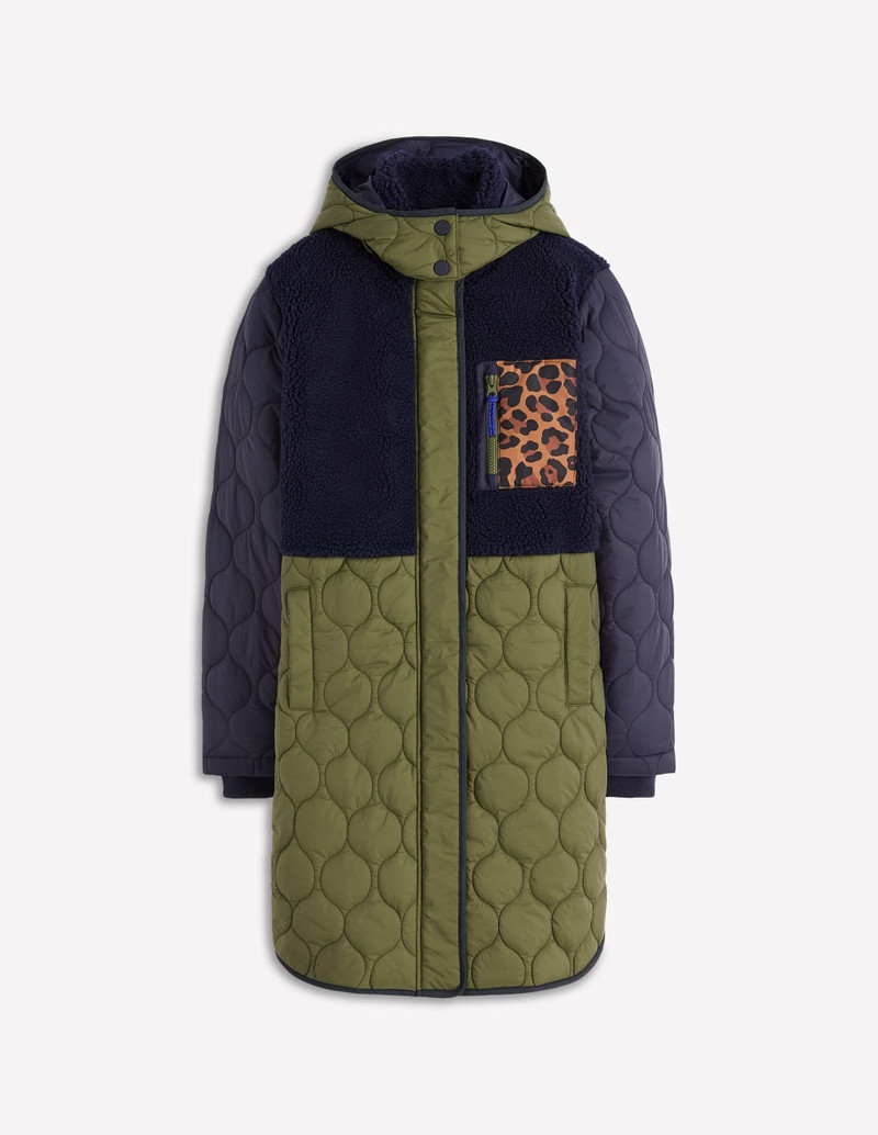 Borg Mix Coat-Navy & Khaki Mix 1