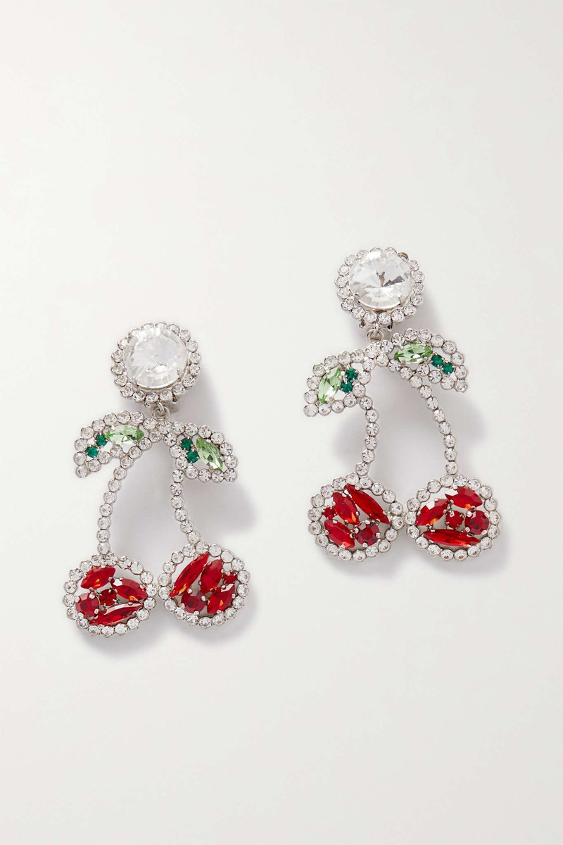 Cherry silver-tone crystal clip earrings - 1