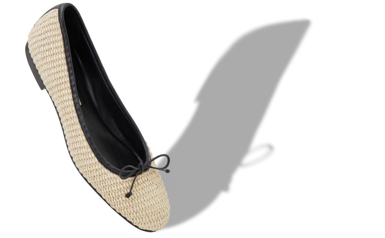 Light Beige and Black Rafia Ballerina Flats - 2