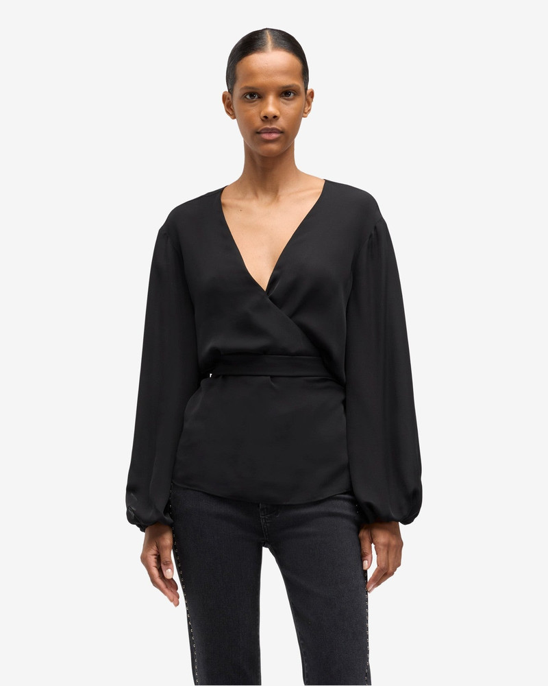 7 For All Mankind Silk Wrap Blouse in Black outlook