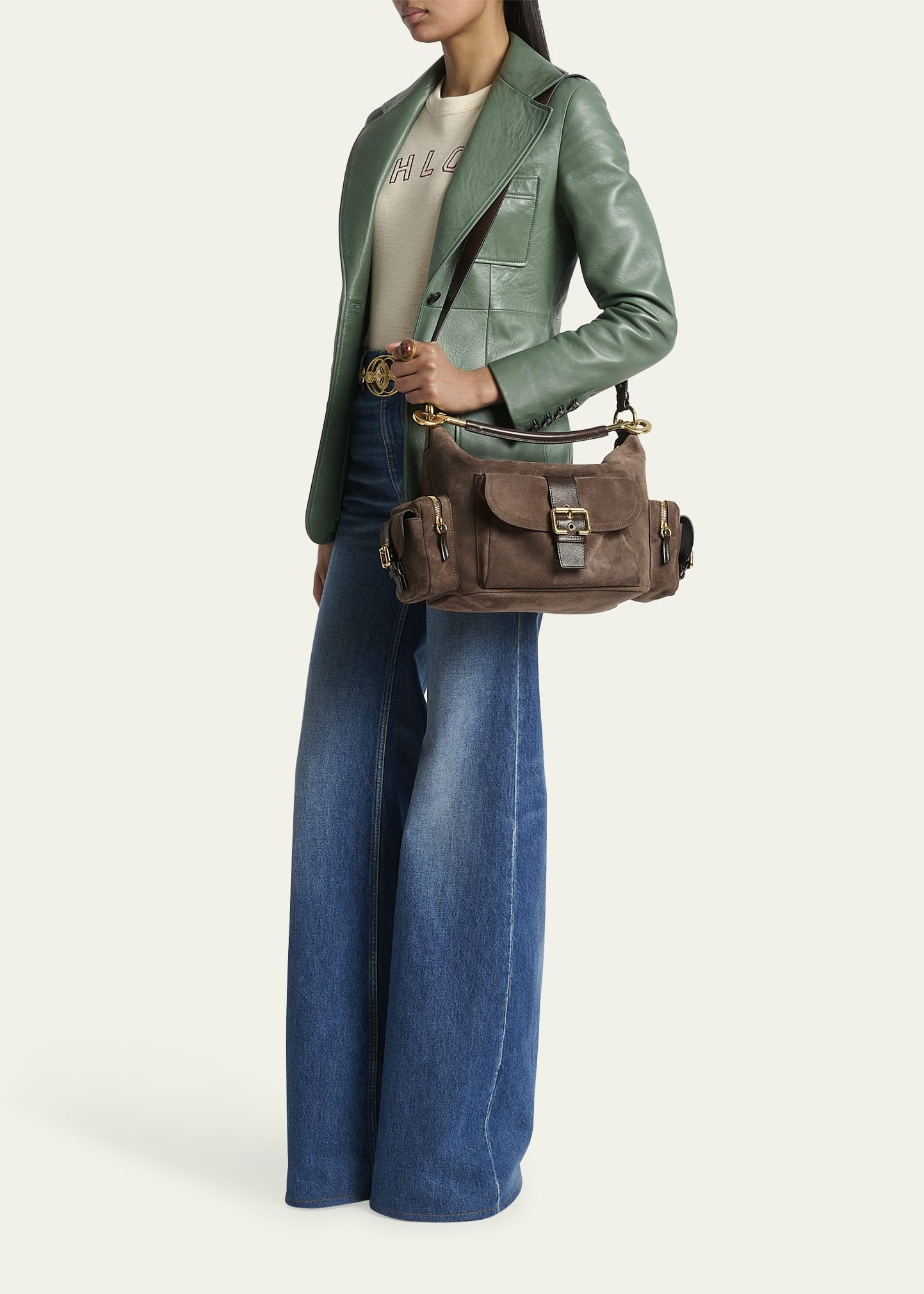 Medium Camera Shoulder Bag in Suede - 6