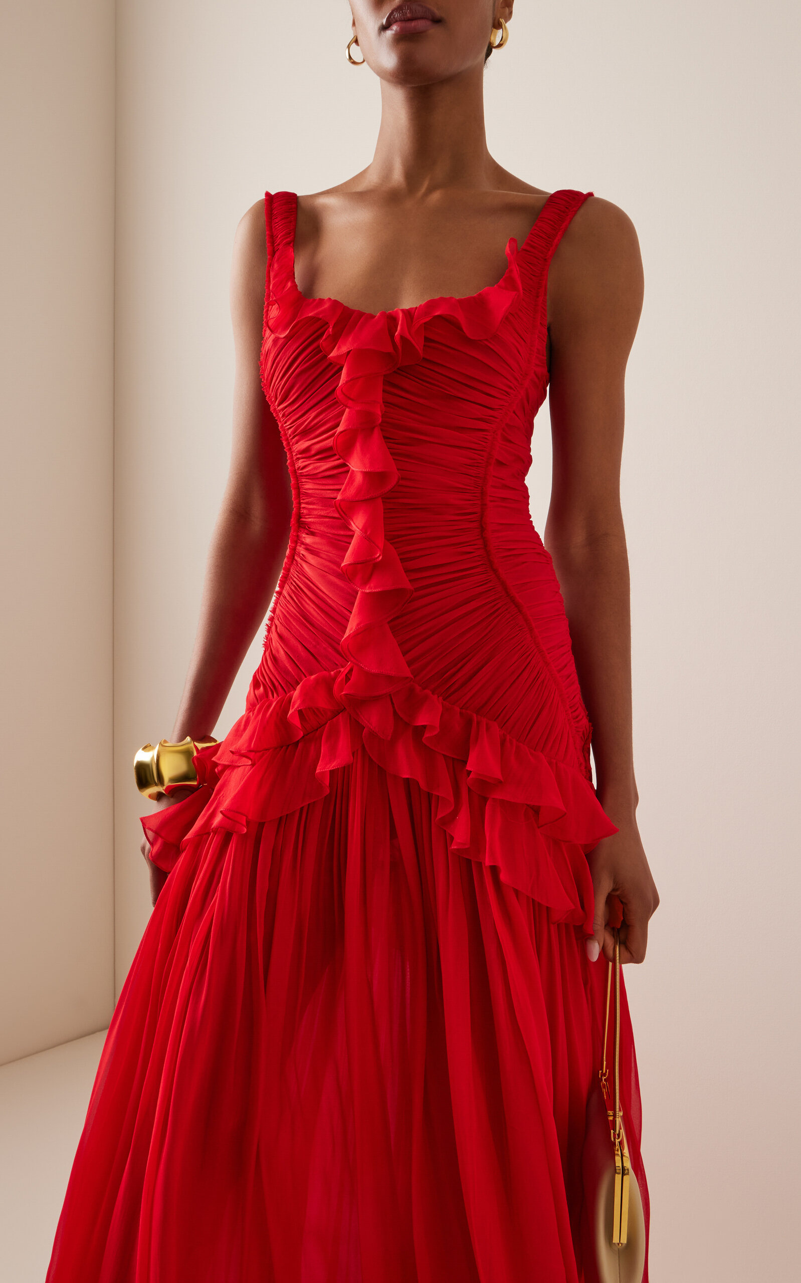 Ruffled Silk Chiffon Gown red - 2