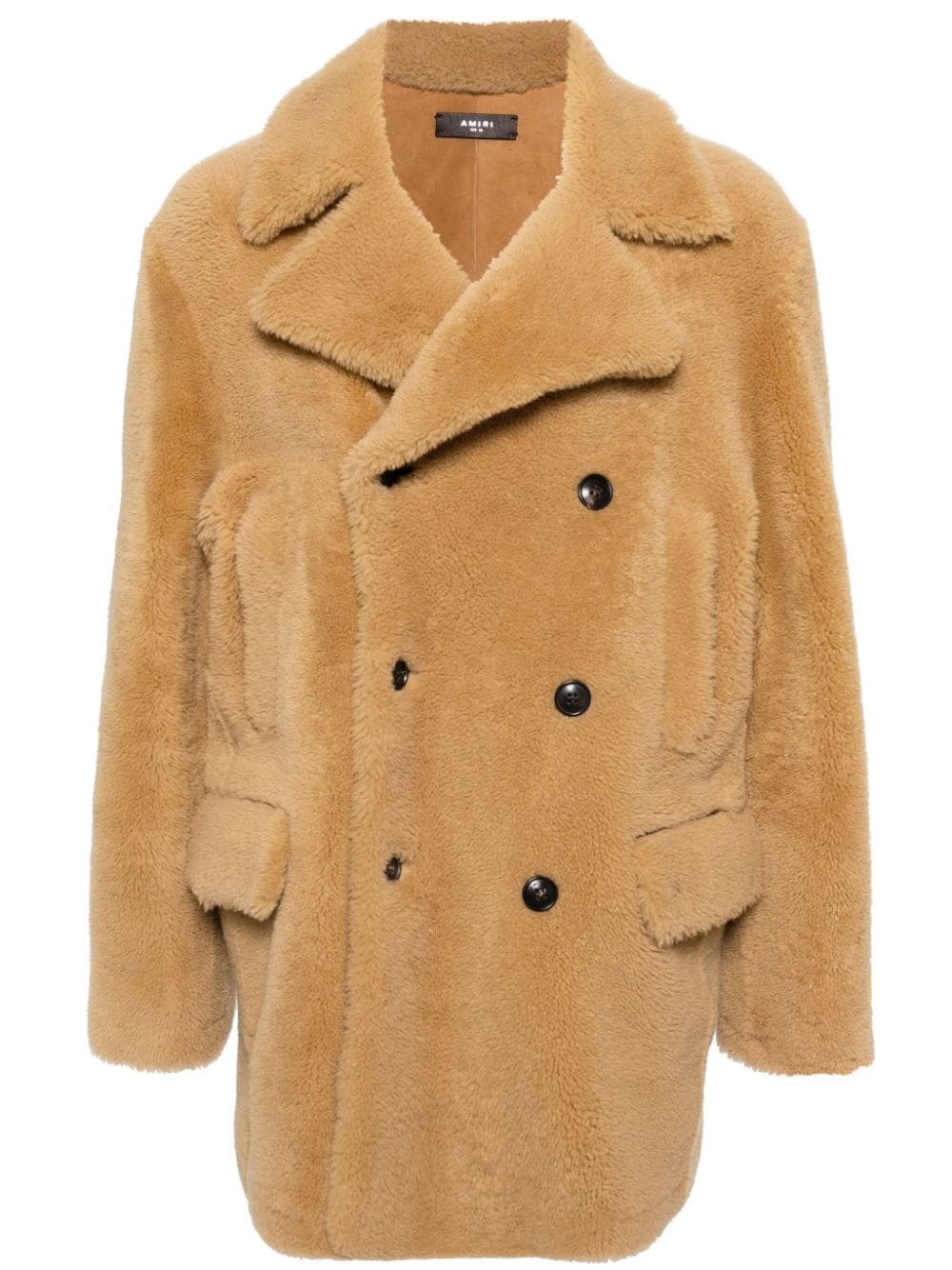double-breasted shearling coat - 1