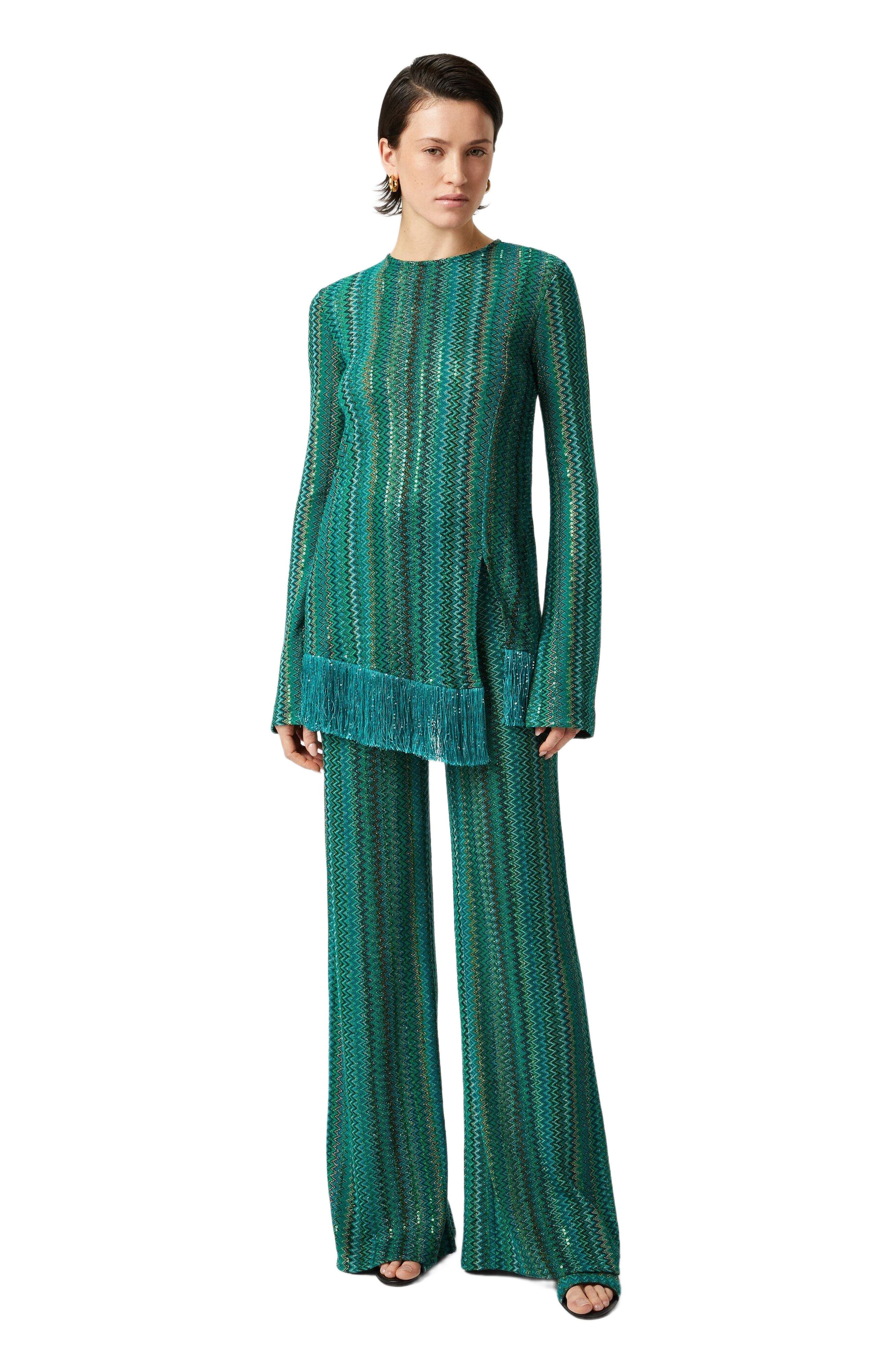 Missoni Zig Zag Sweater With Sequins And Asymmetrical Hem With Fringes in Multicoloured at Nordstrom - 1