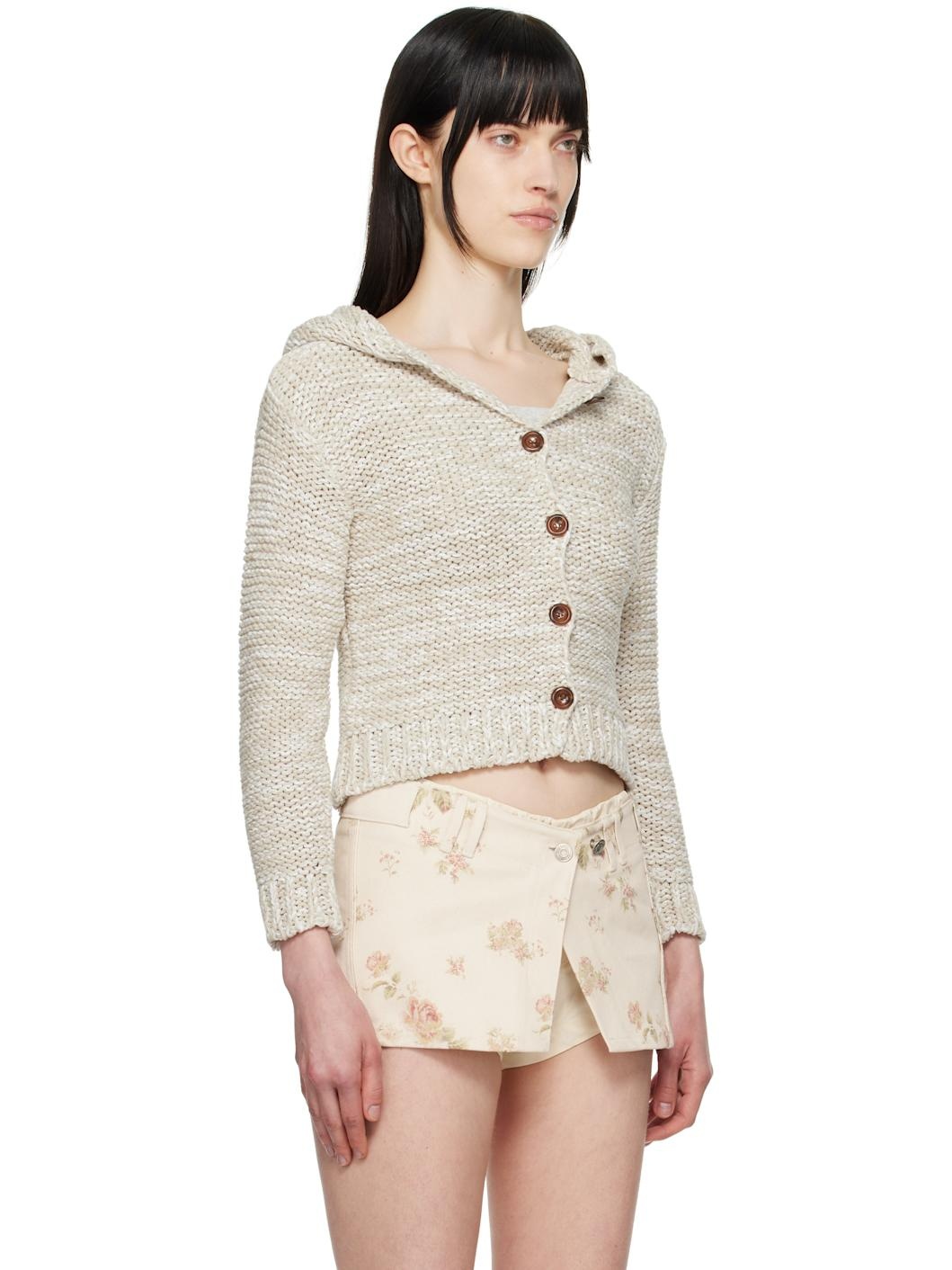 Beige Hooded Chunky Cardigan - 2