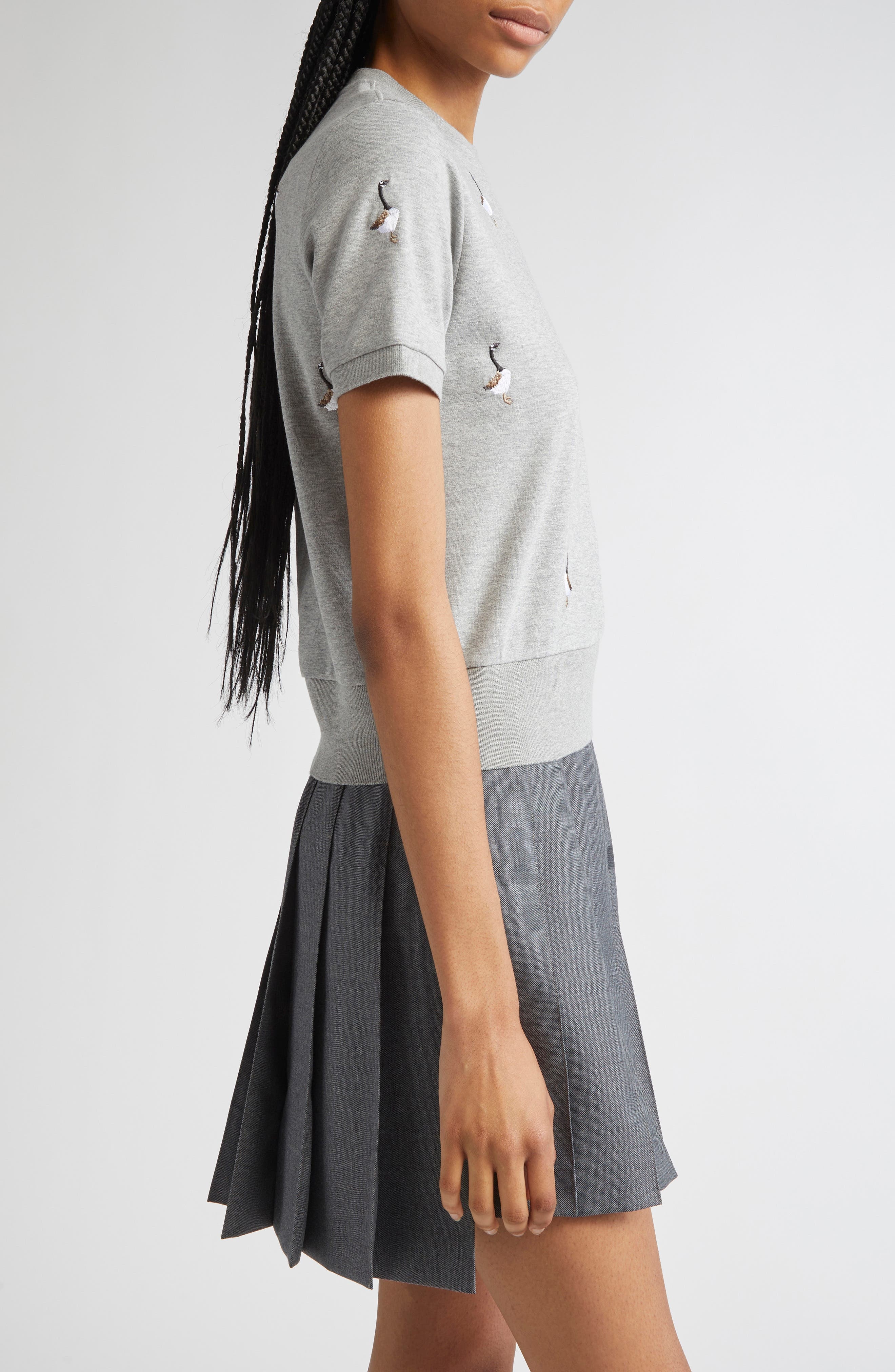 Thom Browne Embroidered Geese Short Sleeve Sweatshirt in Light Grey at Nordstrom - 4