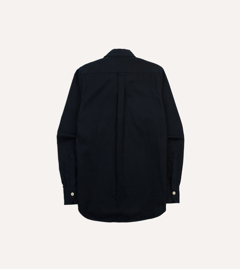 Navy Brushed Cotton Twill Two-Pocket Camp Collar Work Shirt 6