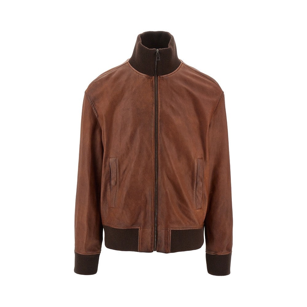 VINTAGE-EFFECT NAPPA LEATHER BOMBER JACKET - 1