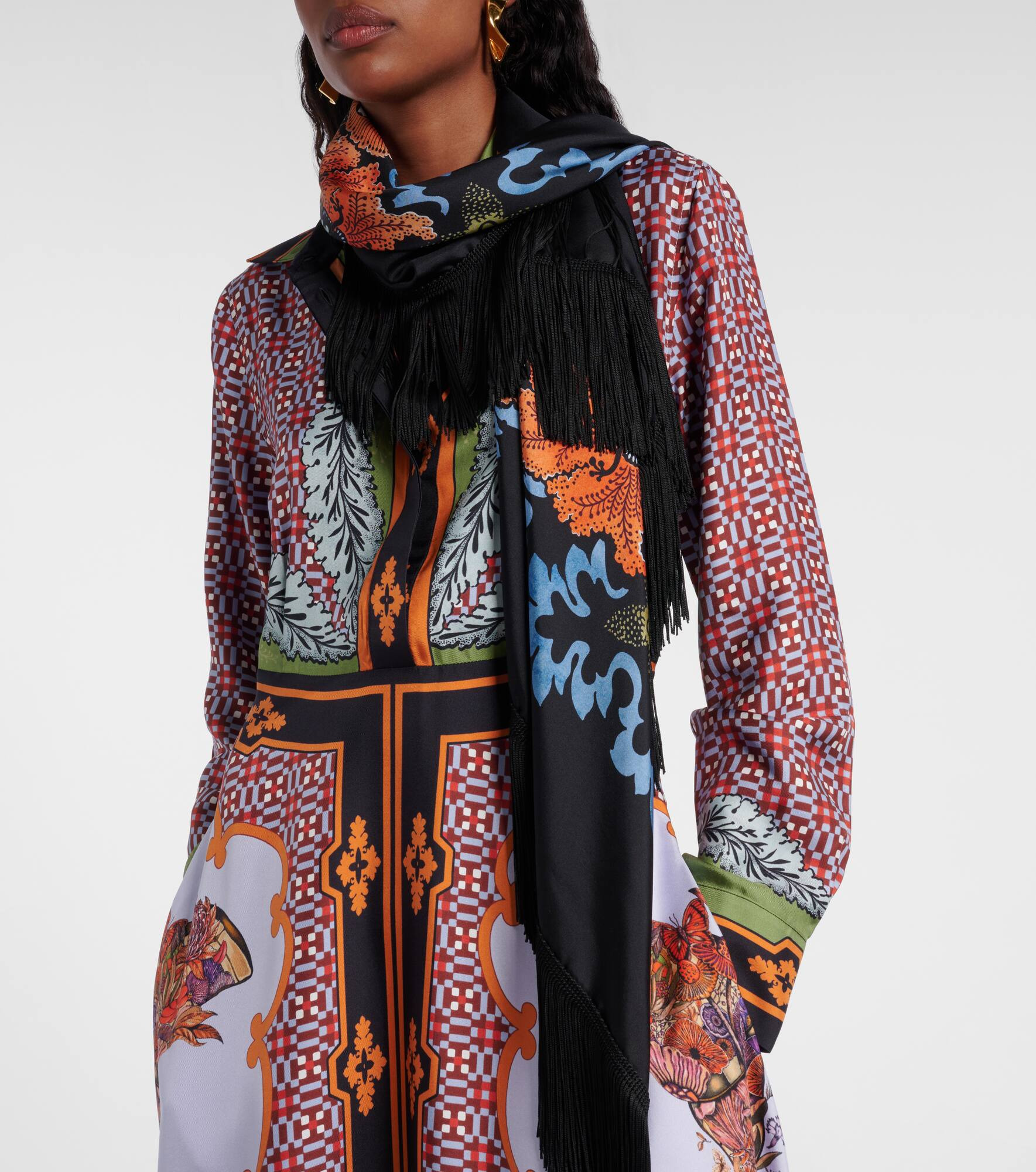 Fringed printed silk twill scarf - 3