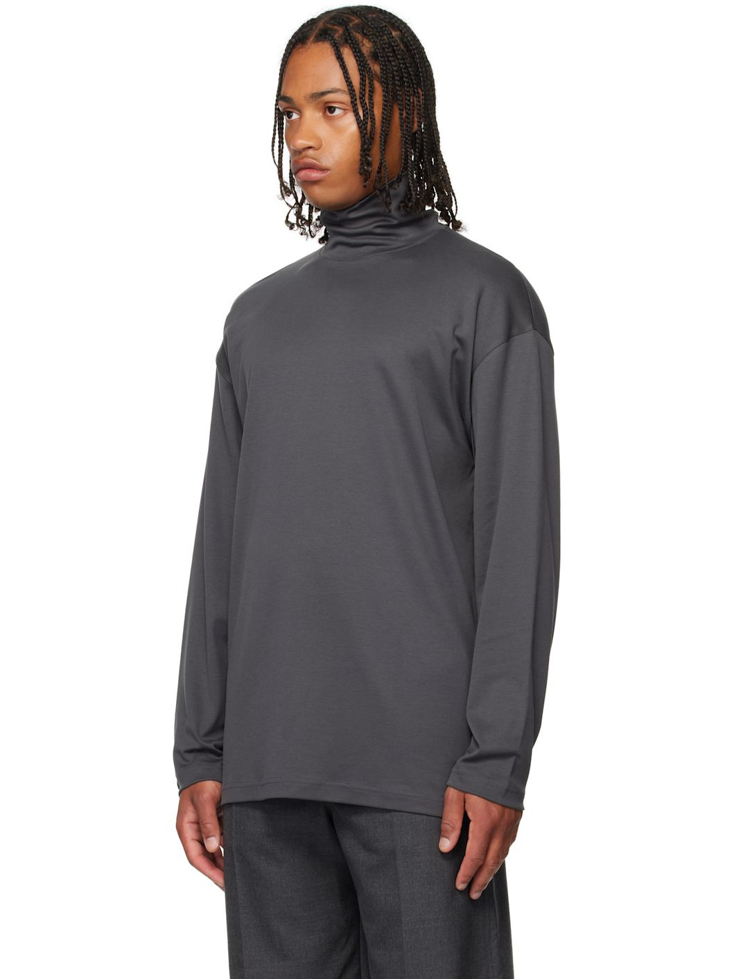 Gray Relaxed Mock Neck T-shirt - 4
