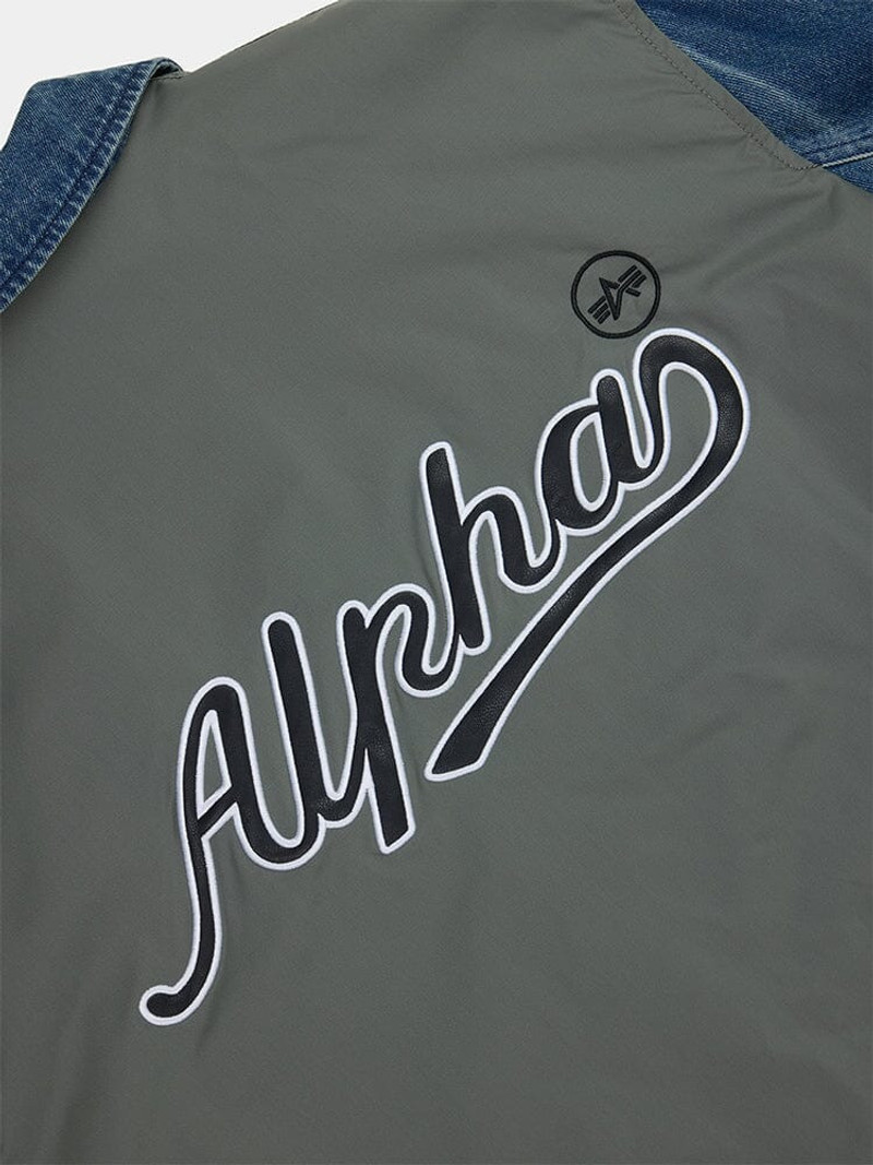 ALPHA INDUSTRIES DENIM RELAXED MIXED MEDIA FLIGHT JACKET outlook