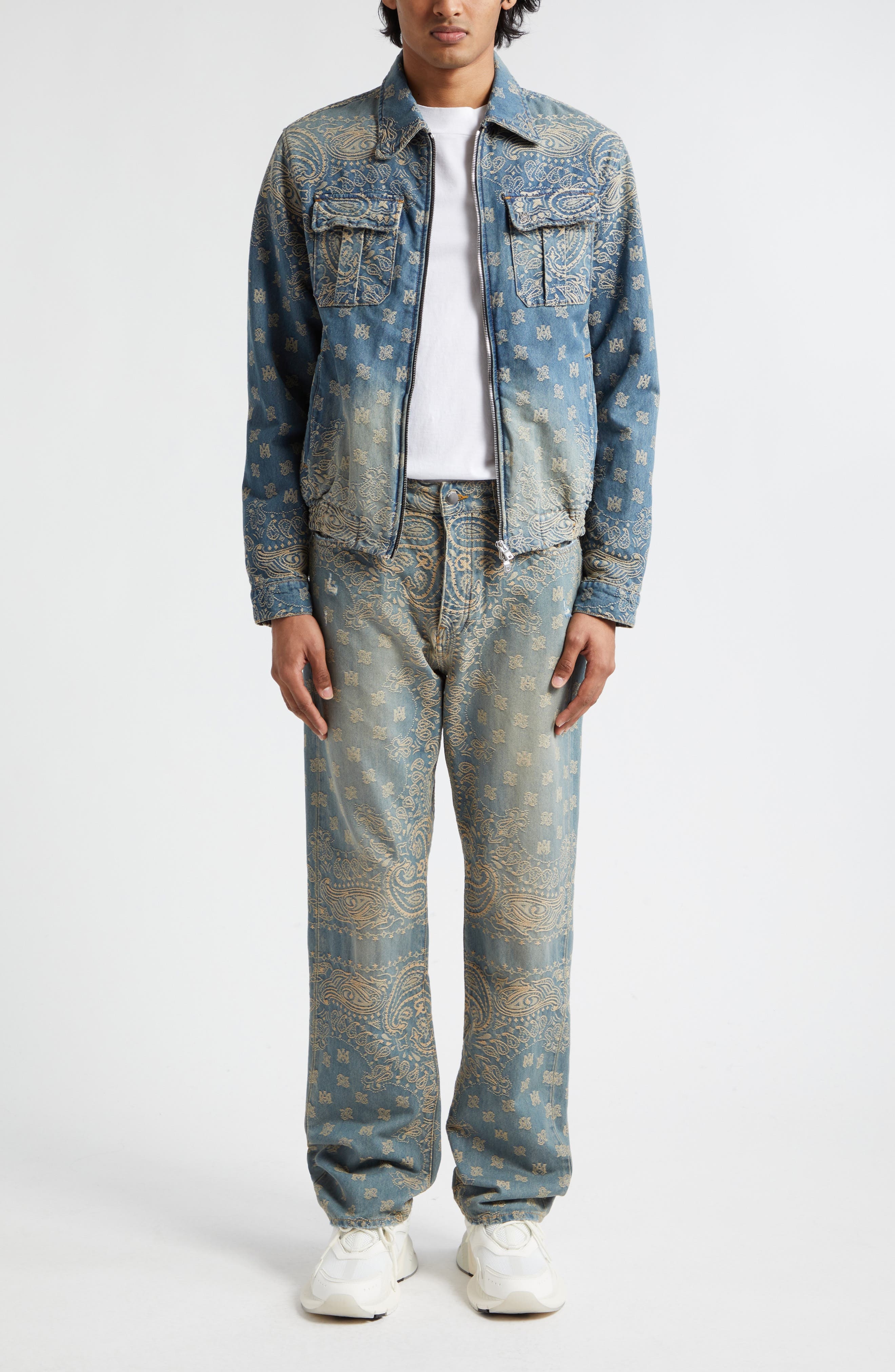 Bandana Jacquard Straight Leg Jeans - 2
