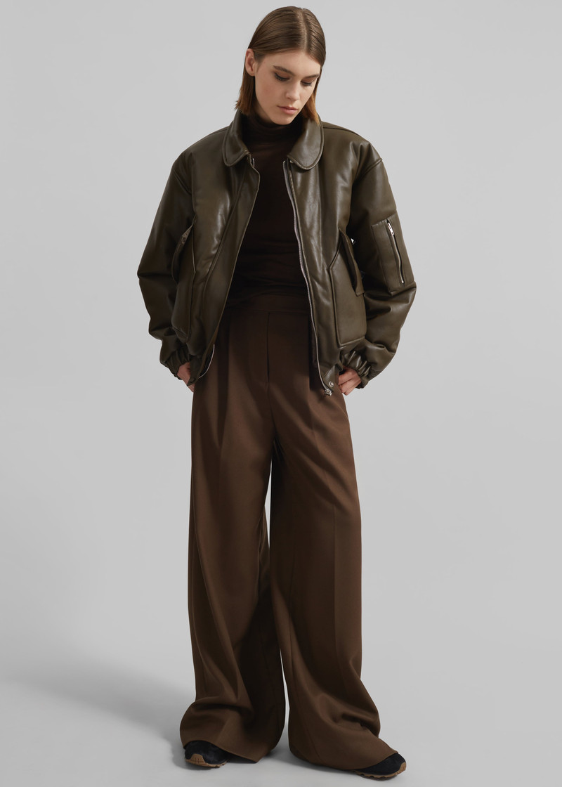 Blane Faux Leather Padded Bomber Jacket - Khaki Brown 4