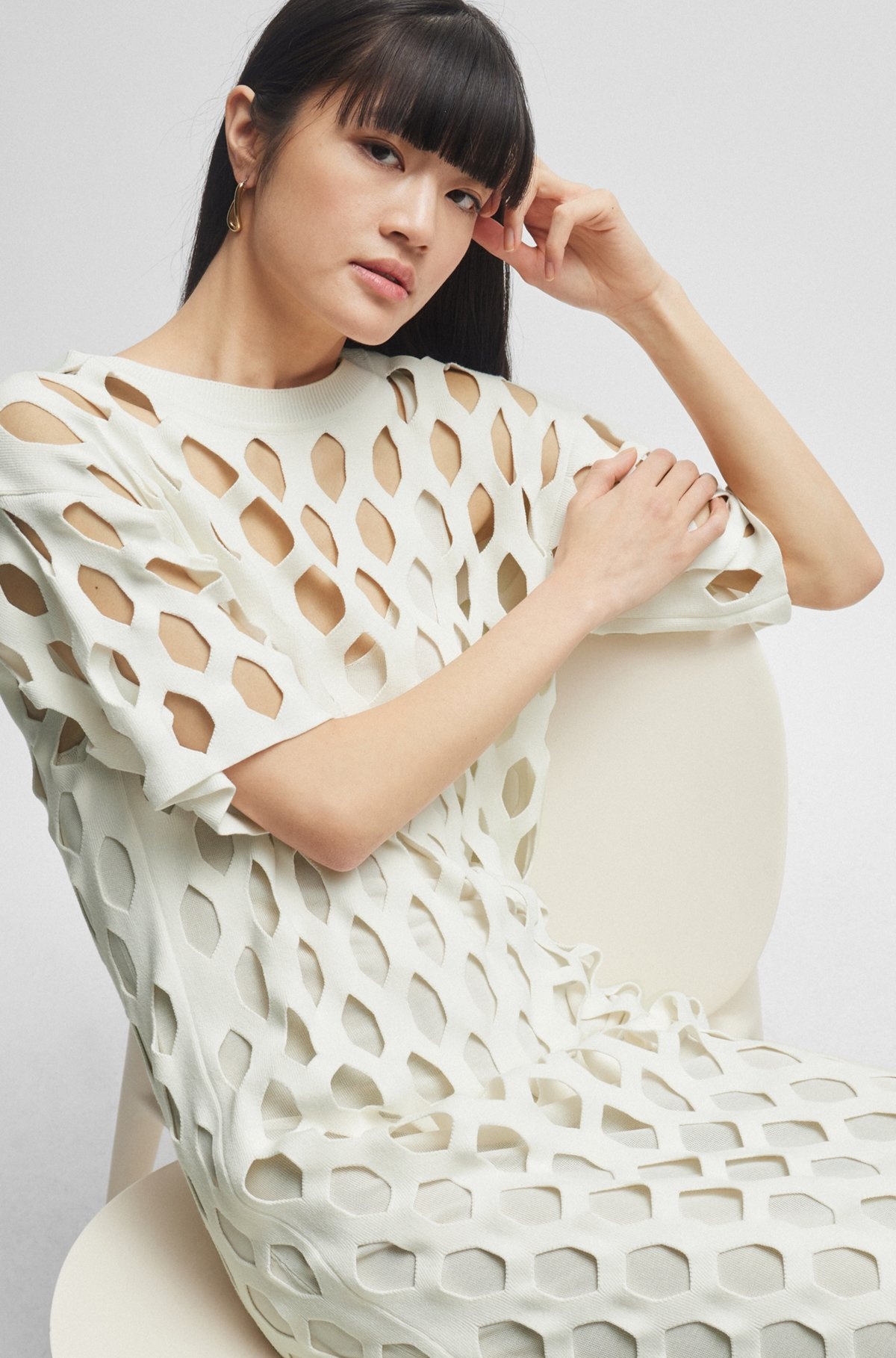 OPEN-STRUCTURED DRESS WITH INNER SLIP AND SHORT SLEEVES - 6